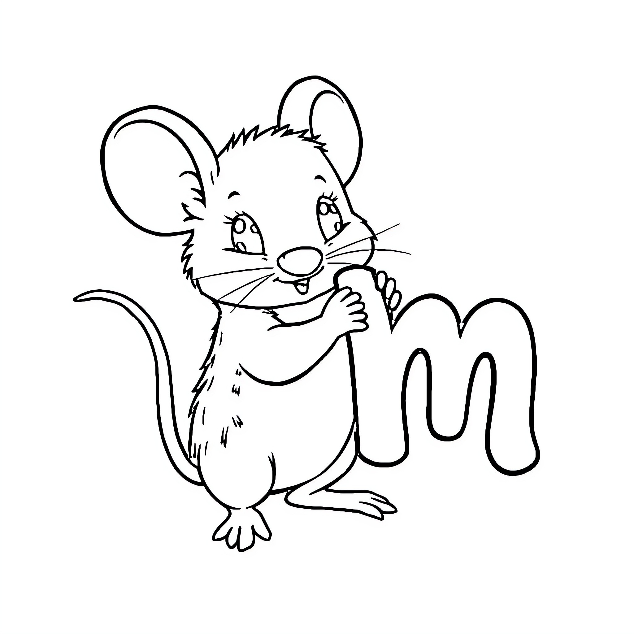 Mouse character making a silly expression Coloring Page (free black-and-white line drawing printable PDF for all, from beginners to advanced learners, including children, teens, adults, and seniors)