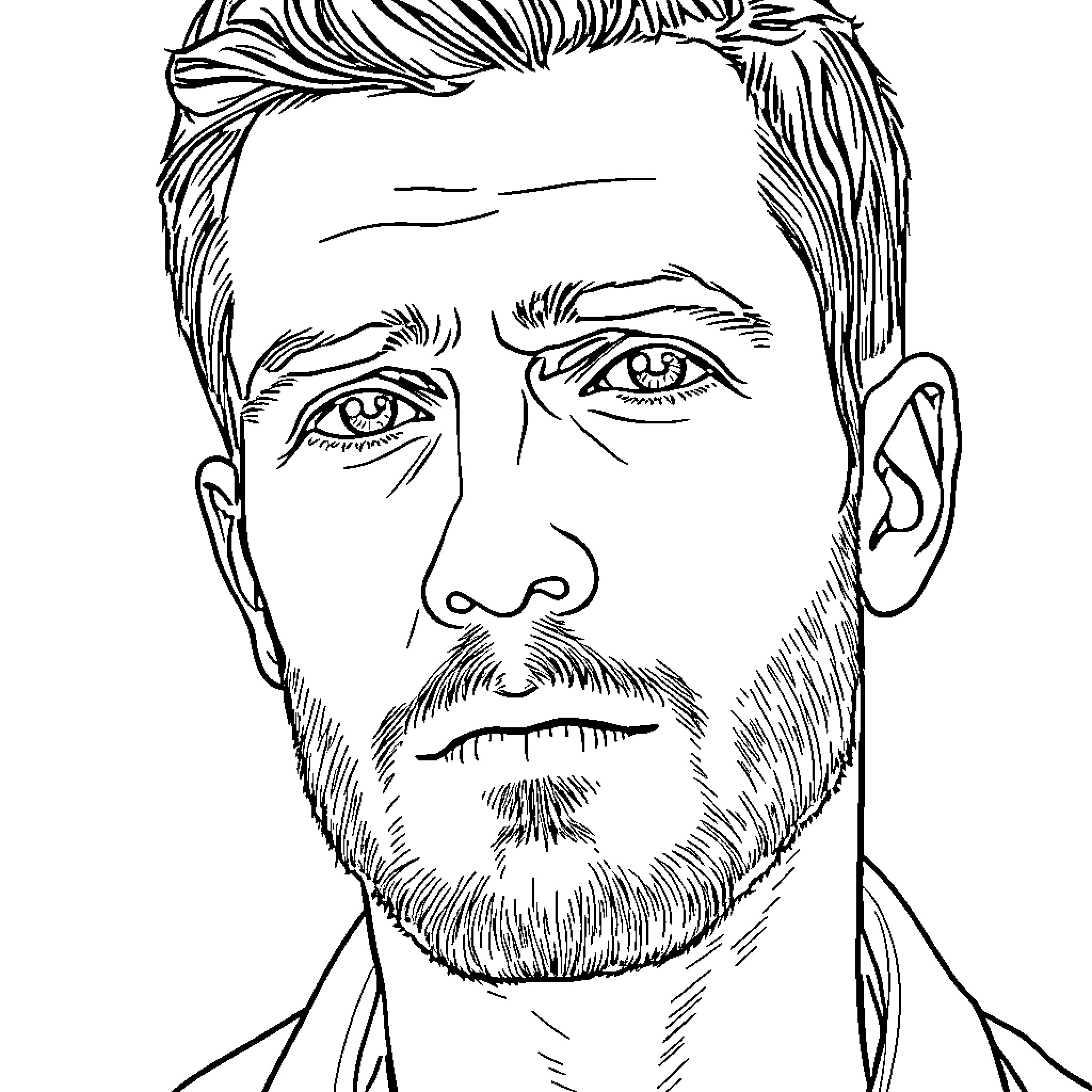 Man with pensive expression and beard Coloring Page (free black-and-white line drawing printable PDF for all, from beginners to advanced learners, including children, teens, adults, and seniors)