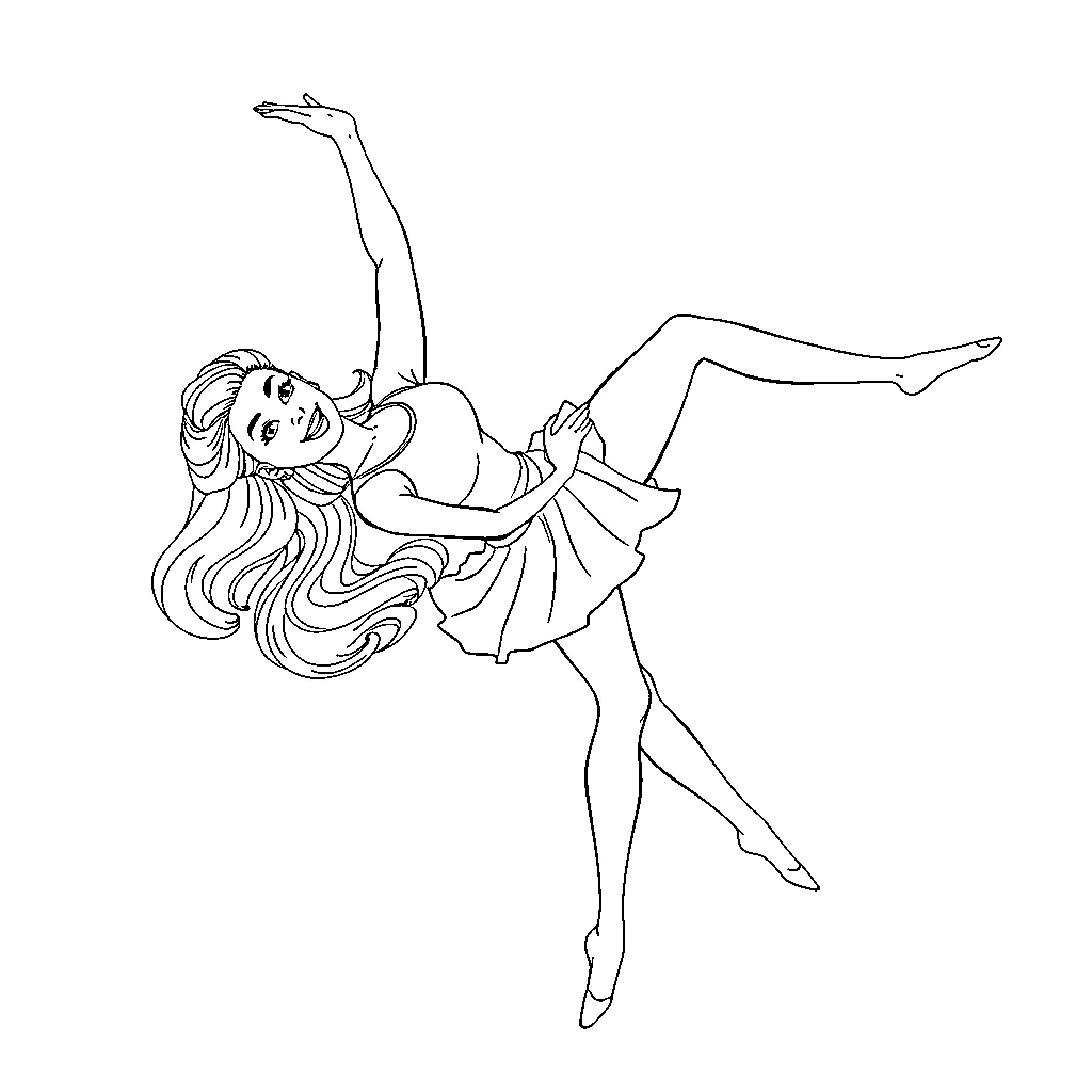 Barbie ballerina gracefully dancing Coloring Page (free black-and-white line drawing printable PDF for all, from beginners to advanced learners, including children, teens, adults, and seniors)