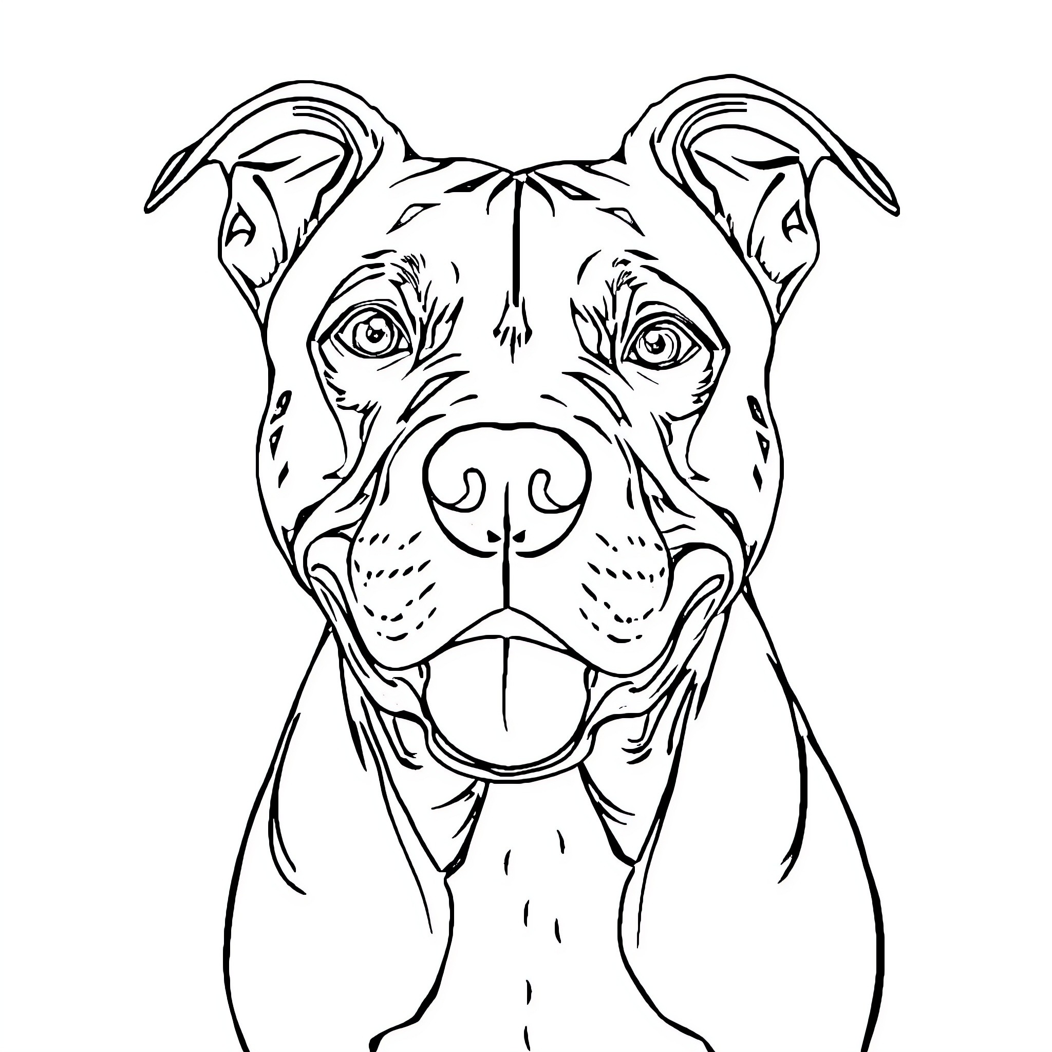 Pitbull portrait with expressive features Coloring Page (free black-and-white line drawing printable PDF for all, from beginners to advanced learners, including children, teens, adults, and seniors)