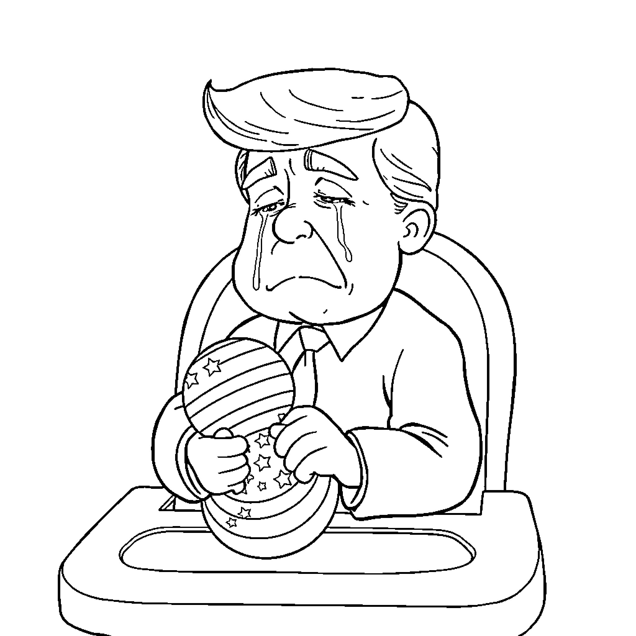 Trump Angrily Eating Ice Cream Cone Coloring Page (free black-and-white line drawing printable PDF for all, from beginners to advanced learners, including children, teens, adults, and seniors)
