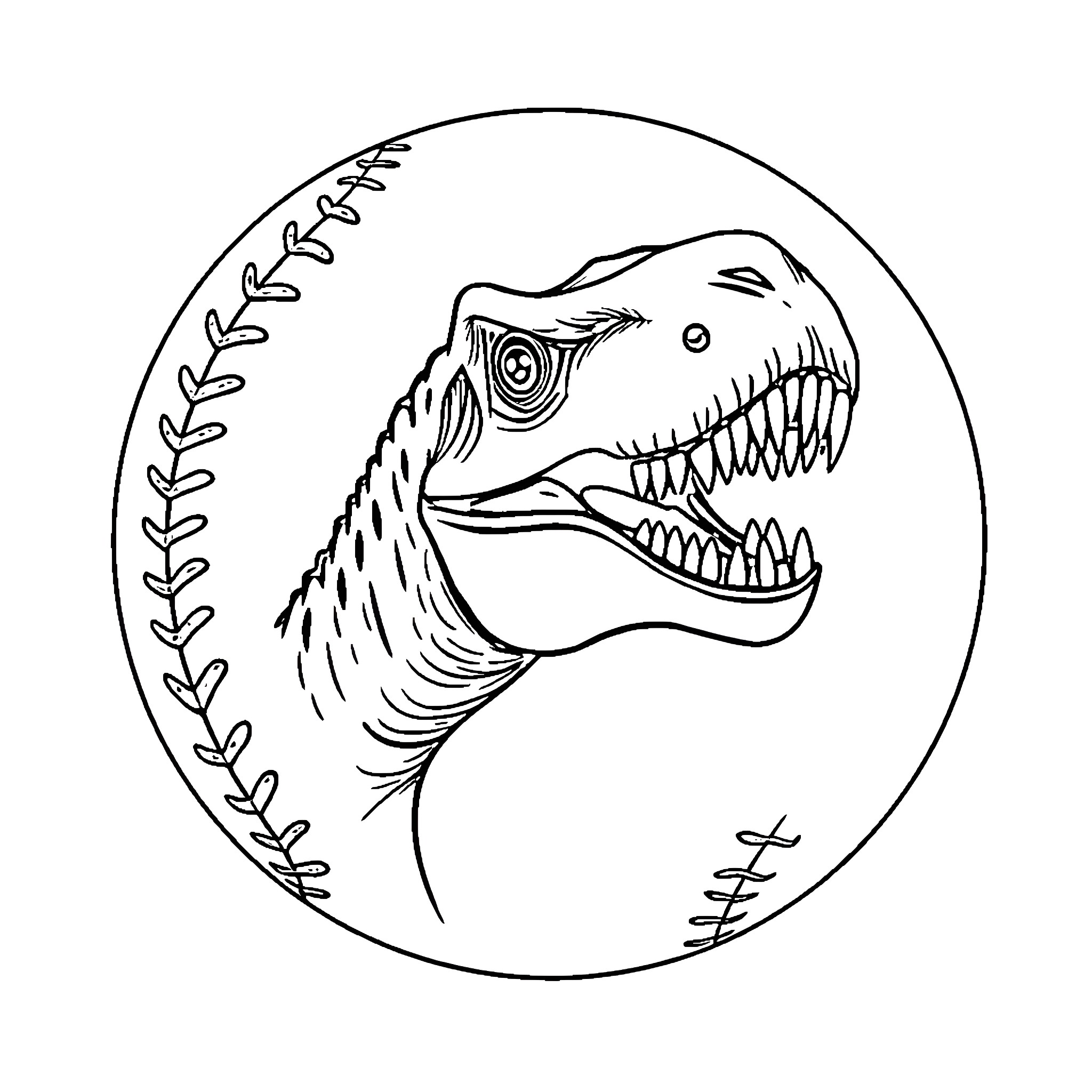 Dinosaur head with fierce expression Coloring Page (free black-and-white line drawing printable PDF for all, from beginners to advanced learners, including children, teens, adults, and seniors)