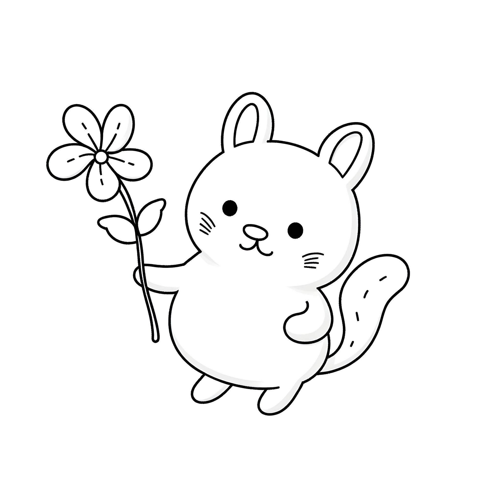 Pekka the bunny holding a flower Coloring Page (free black-and-white line drawing printable PDF for all, from beginners to advanced learners, including children, teens, adults, and seniors)