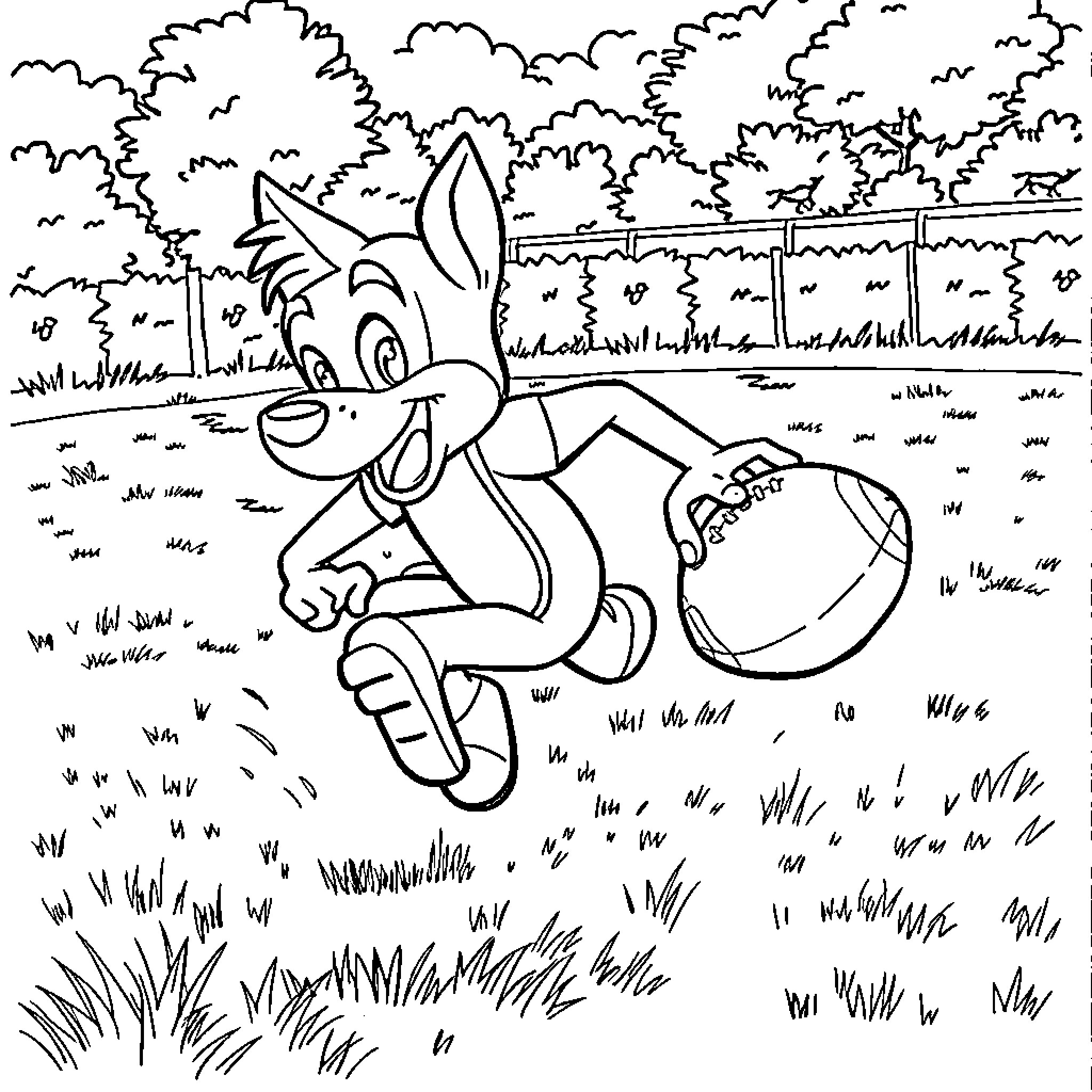 Football player rabbit running on the field Coloring Page (free black-and-white line drawing printable PDF for all, from beginners to advanced learners, including children, teens, adults, and seniors)