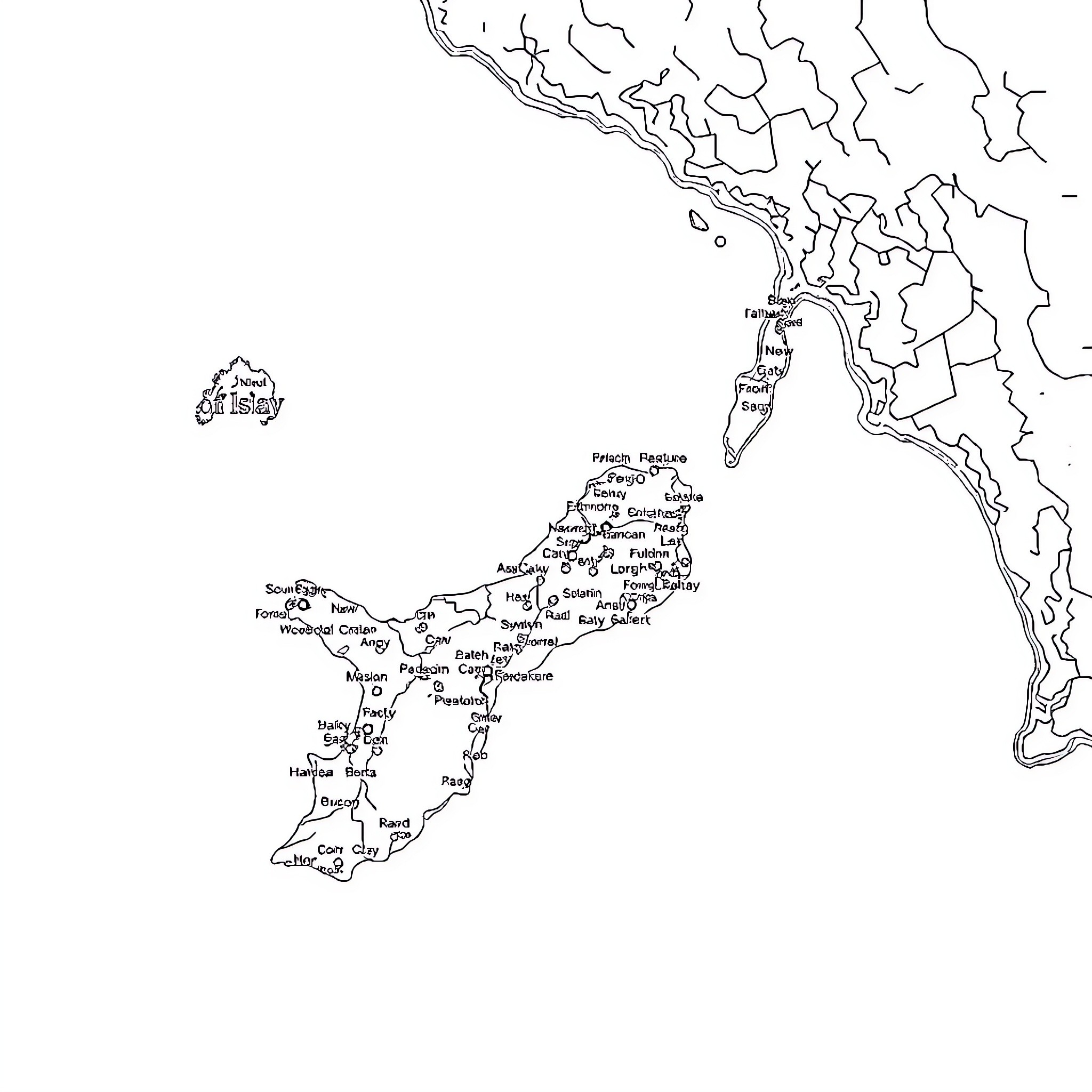 Map of geographical features and place names Coloring Page (free black-and-white line drawing printable PDF for all, from beginners to advanced learners, including children, teens, adults, and seniors)