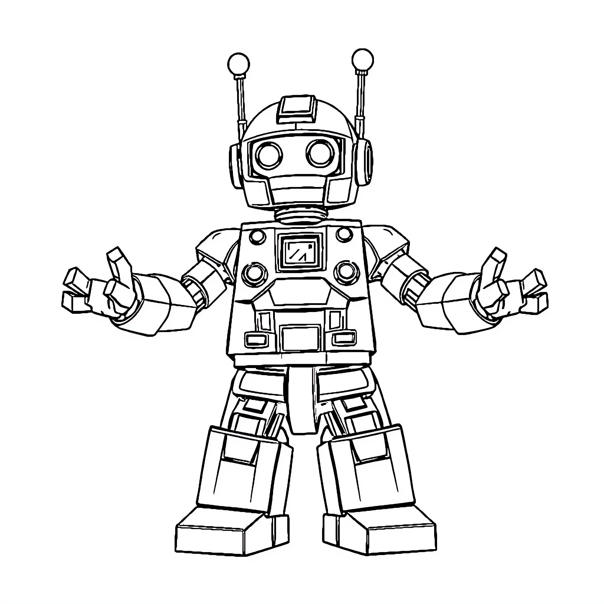 Robot with Outstretched Arms Coloring Page (free black-and-white line drawing printable PDF for all, from beginners to advanced learners, including children, teens, adults, and seniors)