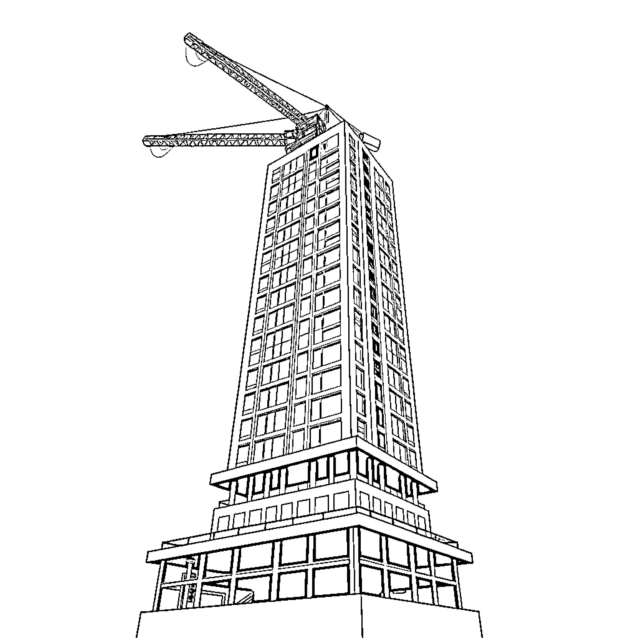 Building under construction with crane Coloring Page (free black-and-white line drawing printable PDF for all, from beginners to advanced learners, including children, teens, adults, and seniors)