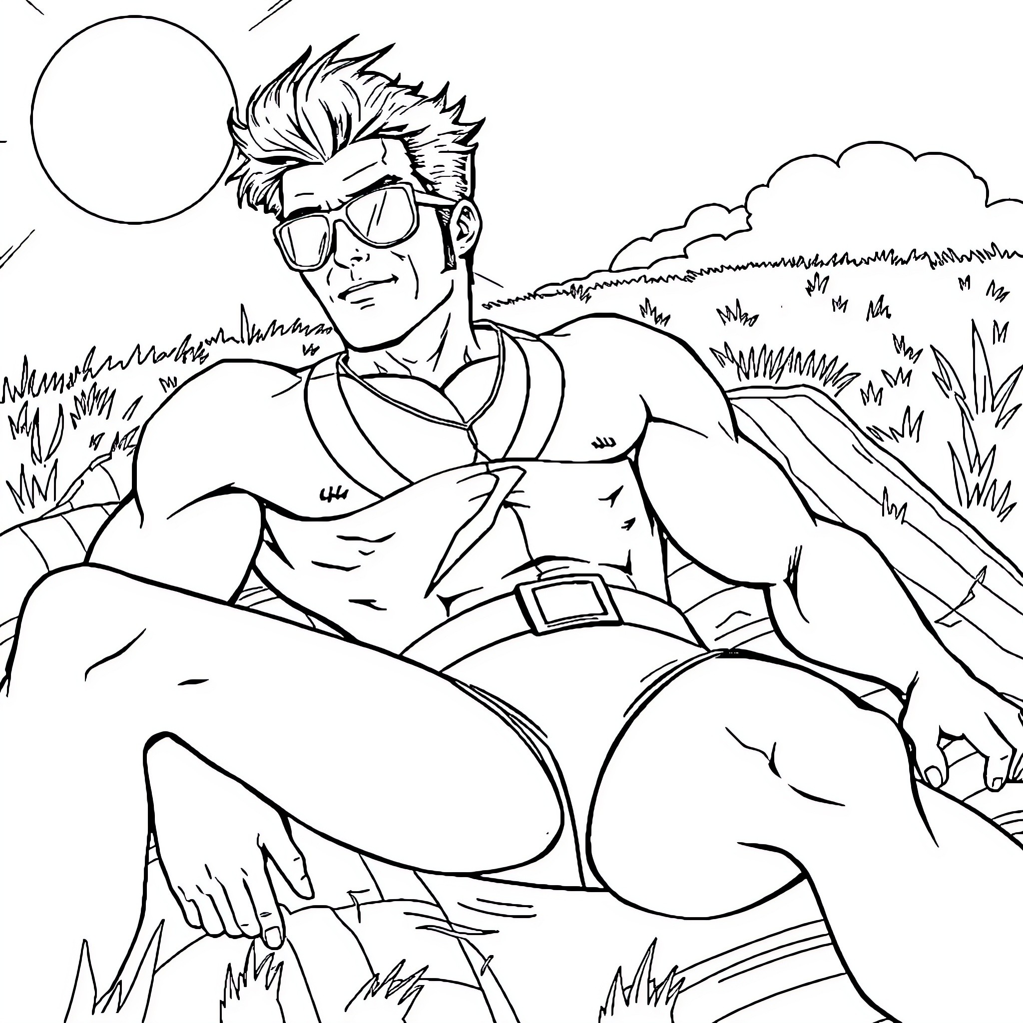 Gambit's power display in the wilderness Coloring Page (free black-and-white line drawing printable PDF for all, from beginners to advanced learners, including children, teens, adults, and seniors)