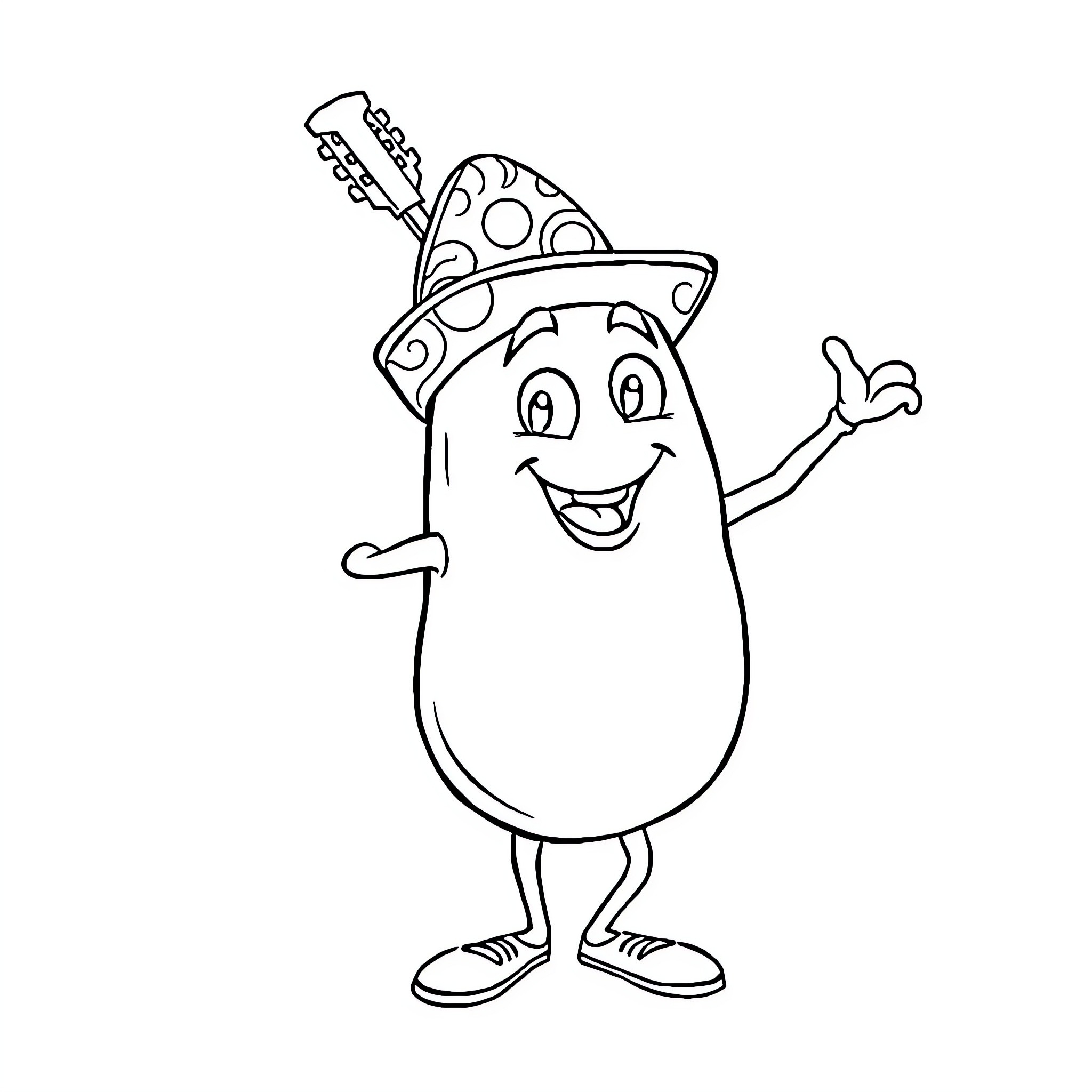 Potato Chip character expressing joy Coloring Page (free black-and-white line drawing printable PDF for all, from beginners to advanced learners, including children, teens, adults, and seniors)