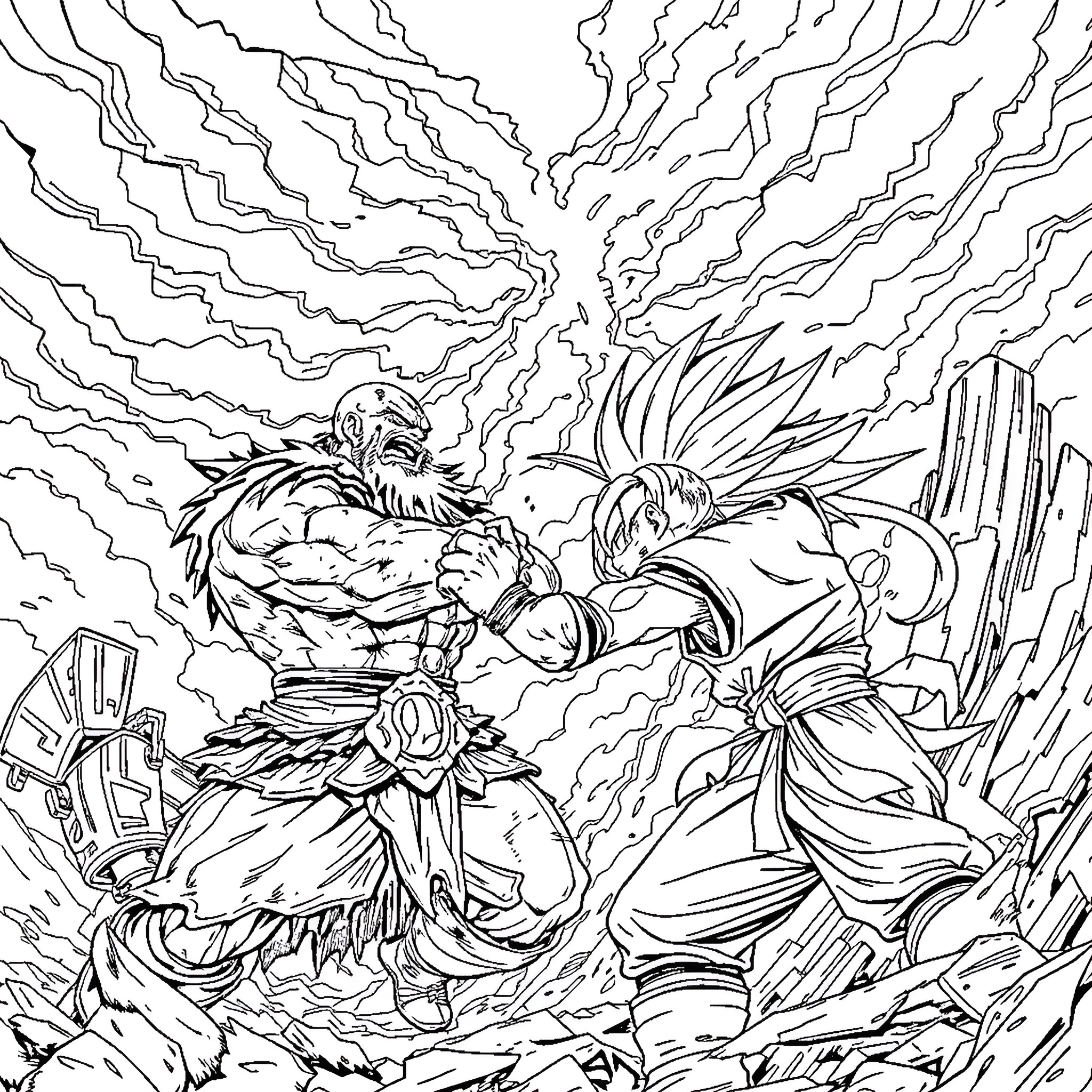 Kratos Battles Against a Powerful Foe Coloring Page (free black-and-white line drawing printable PDF for all, from beginners to advanced learners, including children, teens, adults, and seniors)