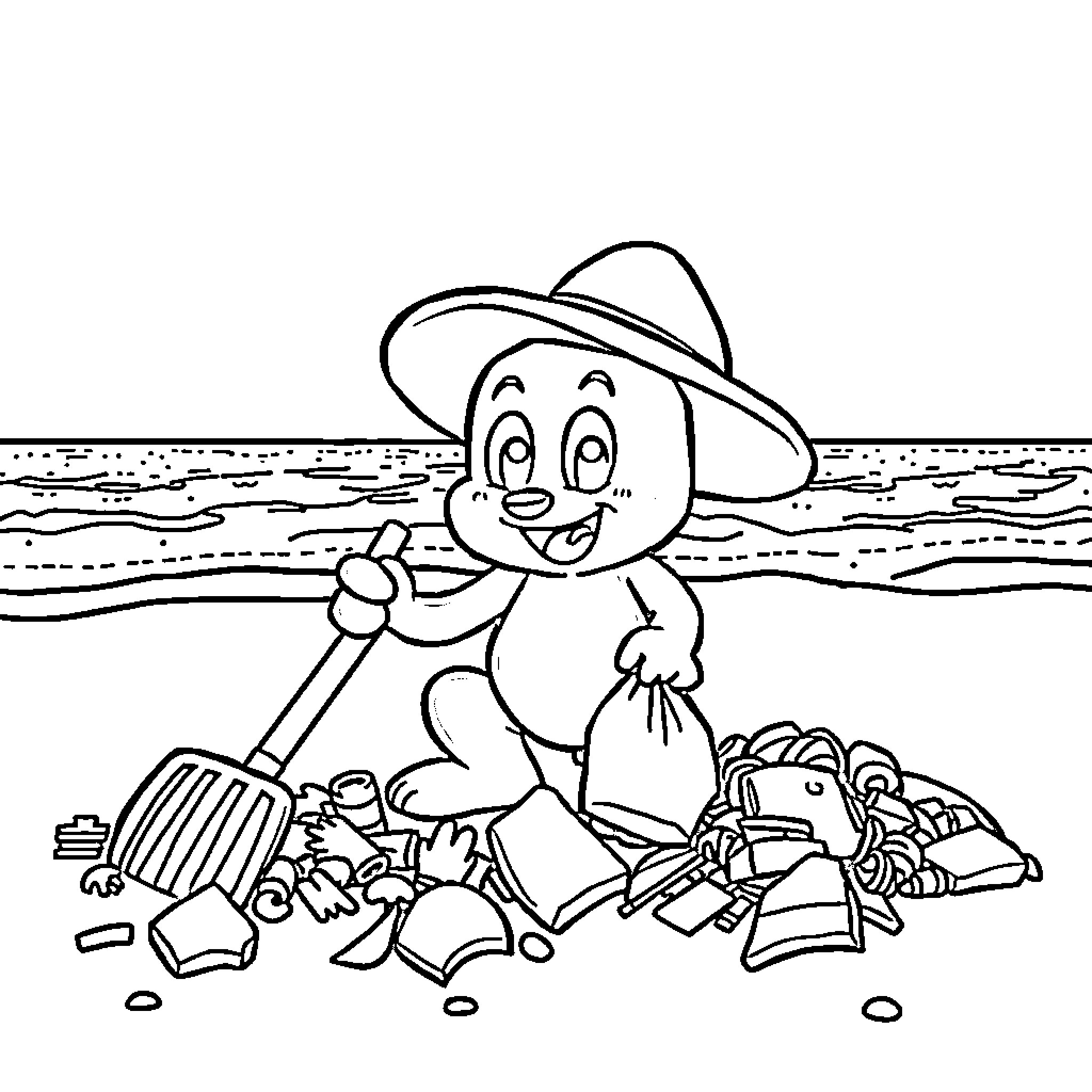 Bluey playing happily on the beach with toys Coloring Page (free black-and-white line drawing printable PDF for all, from beginners to advanced learners, including children, teens, adults, and seniors)