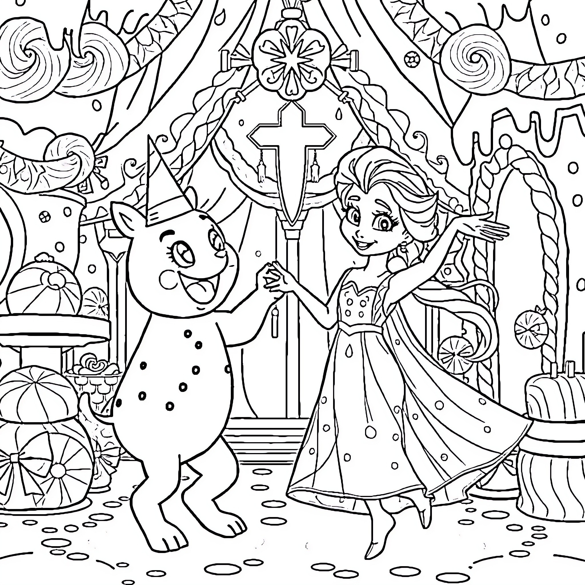 Labubu's Carnival Adventure Coloring Page (free black-and-white line drawing printable PDF for all, from beginners to advanced learners, including children, teens, adults, and seniors)
