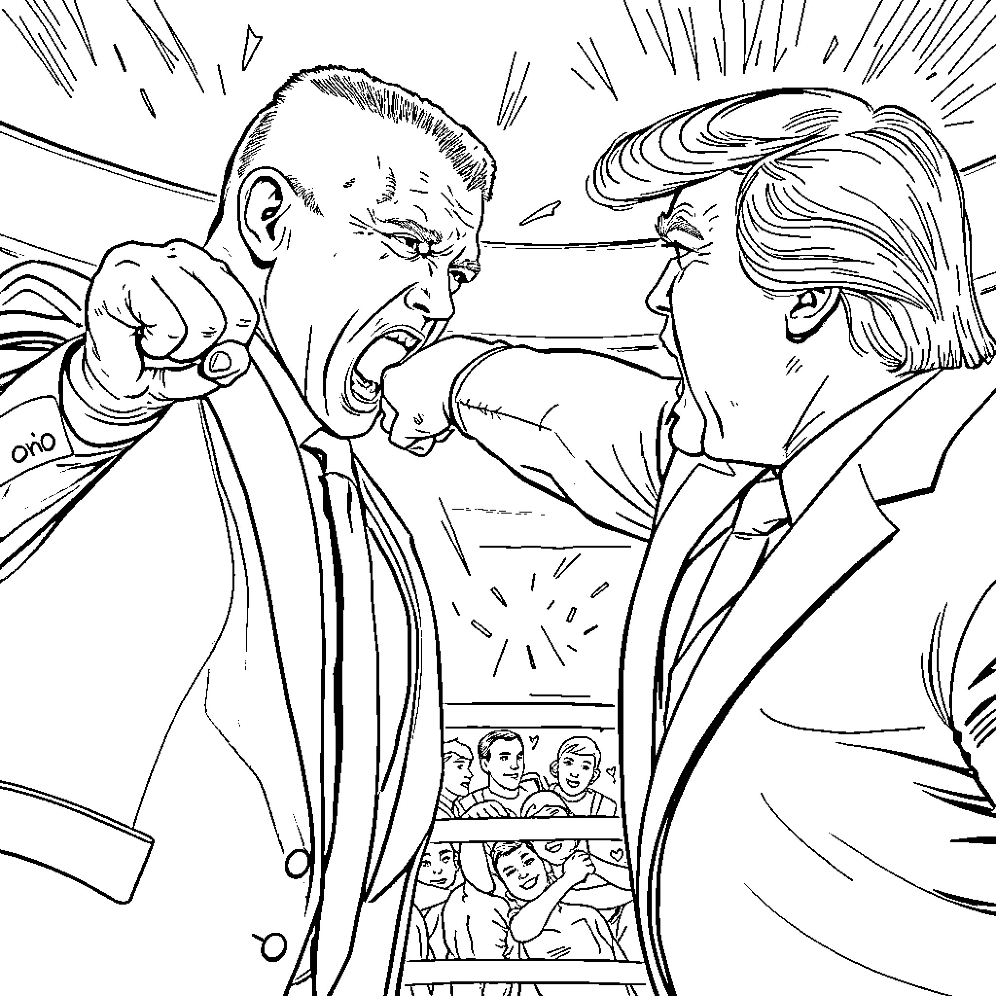 John Cena in intense argument with political rival Coloring Page (free black-and-white line drawing printable PDF for all, from beginners to advanced learners, including children, teens, adults, and seniors)