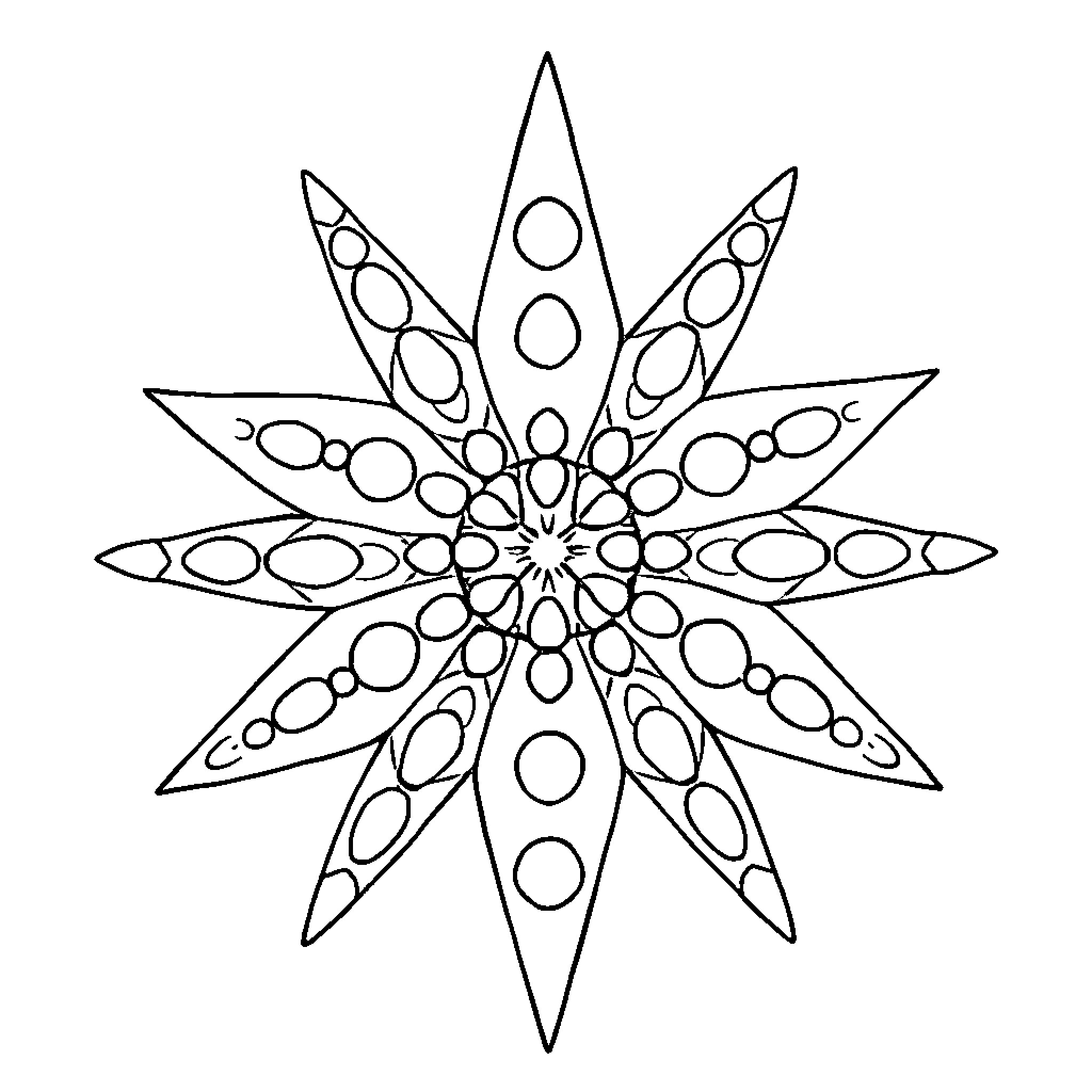Star-shaped abstract geometric design Coloring Page (free black-and-white line drawing printable PDF for all, from beginners to advanced learners, including children, teens, adults, and seniors)