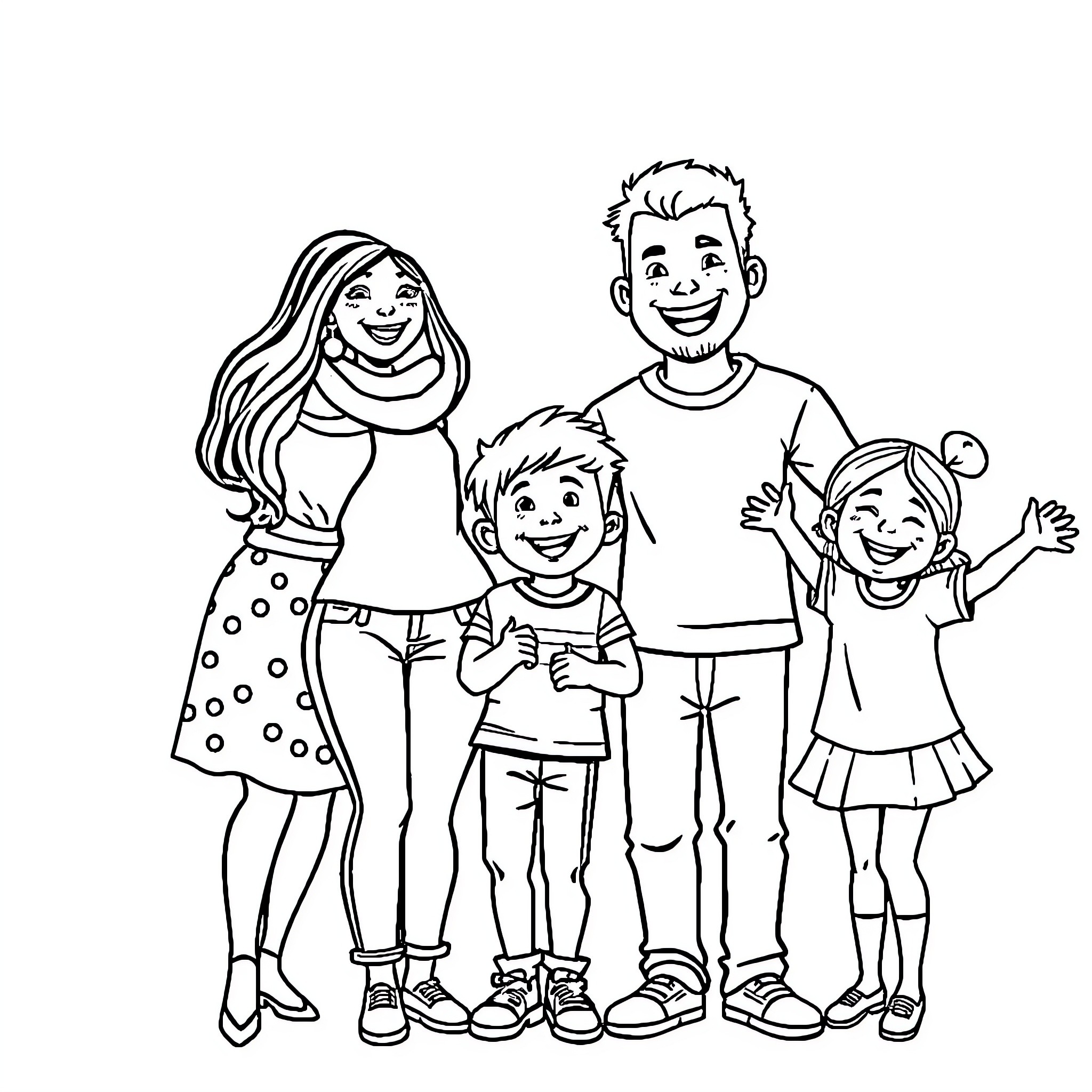 Family enjoying time together Coloring Page (free black-and-white line drawing printable PDF for all, from beginners to advanced learners, including children, teens, adults, and seniors)