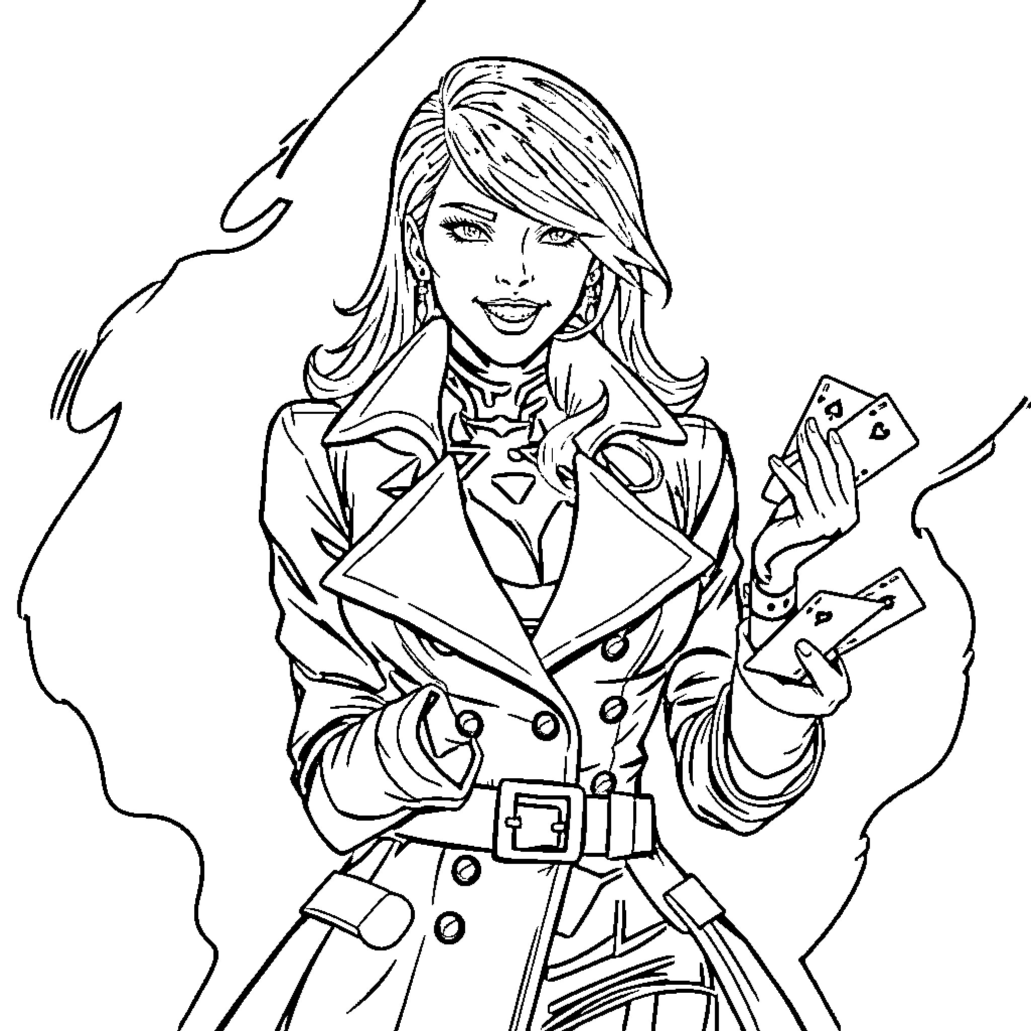 Gambit: Stylish Spy in Action Coloring Page (free black-and-white line drawing printable PDF for all, from beginners to advanced learners, including children, teens, adults, and seniors)