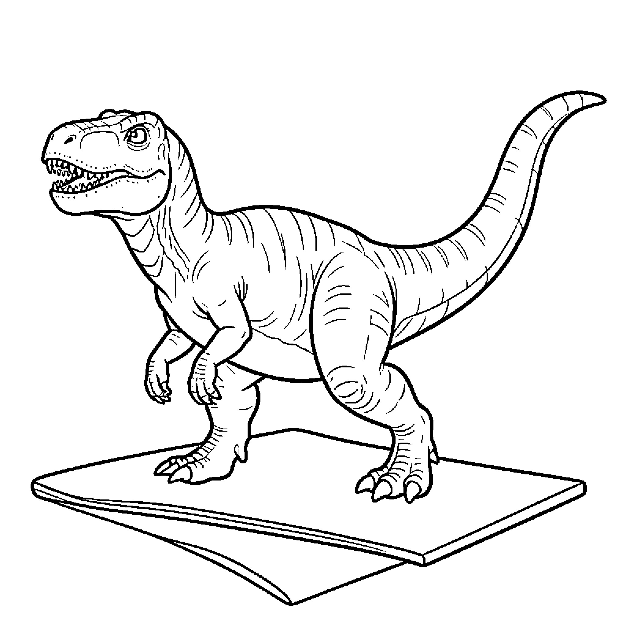 Dinosaur standing alert on a flat surface Coloring Page (free black-and-white line drawing printable PDF for all, from beginners to advanced learners, including children, teens, adults, and seniors)