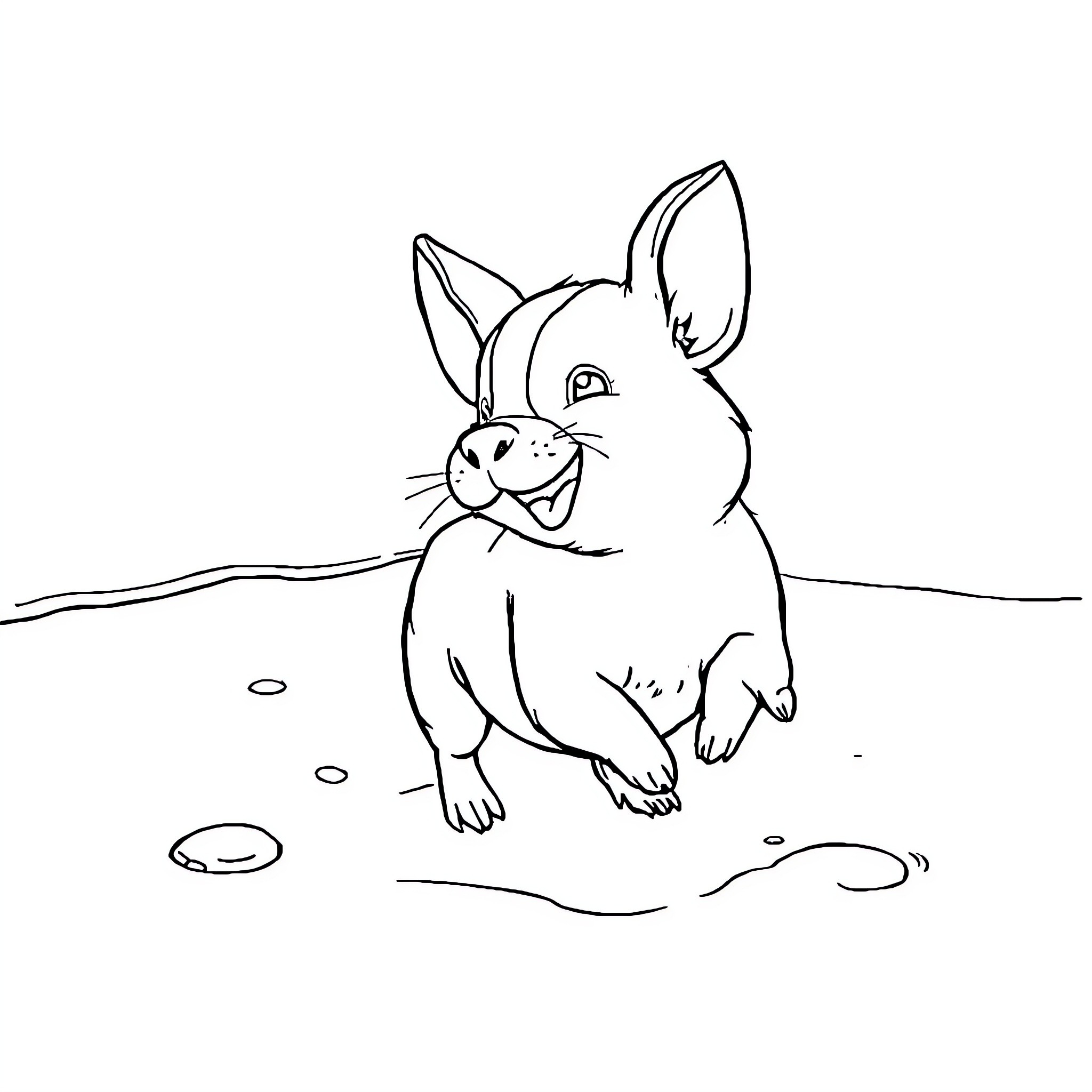 Poodle enjoying a playful moment in the field Coloring Page (free black-and-white line drawing printable PDF for all, from beginners to advanced learners, including children, teens, adults, and seniors)