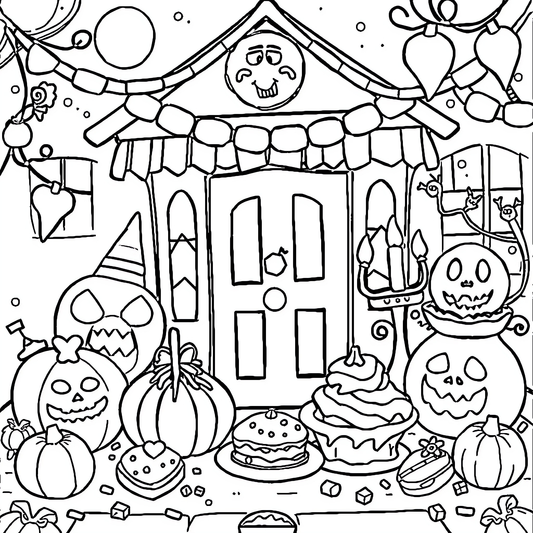 Bluey's Halloween Fun and Frights Coloring Page (free black-and-white line drawing printable PDF for all, from beginners to advanced learners, including children, teens, adults, and seniors)