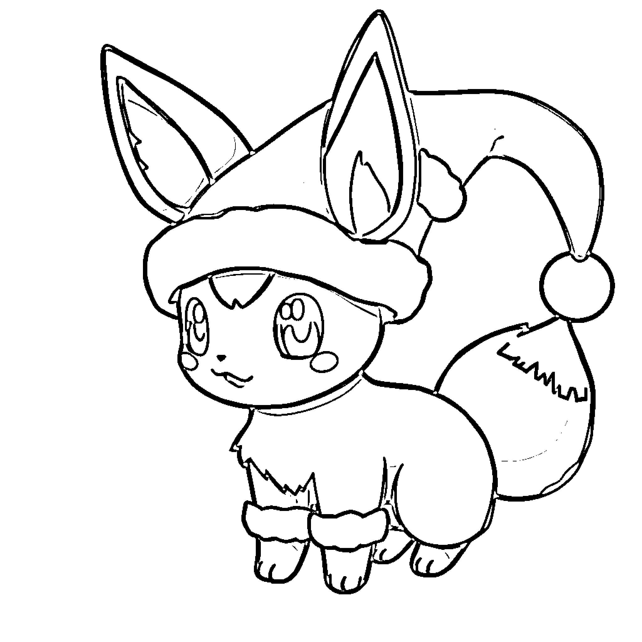 Umbreon wearing a festive hat Coloring Page (free black-and-white line drawing printable PDF for all, from beginners to advanced learners, including children, teens, adults, and seniors)