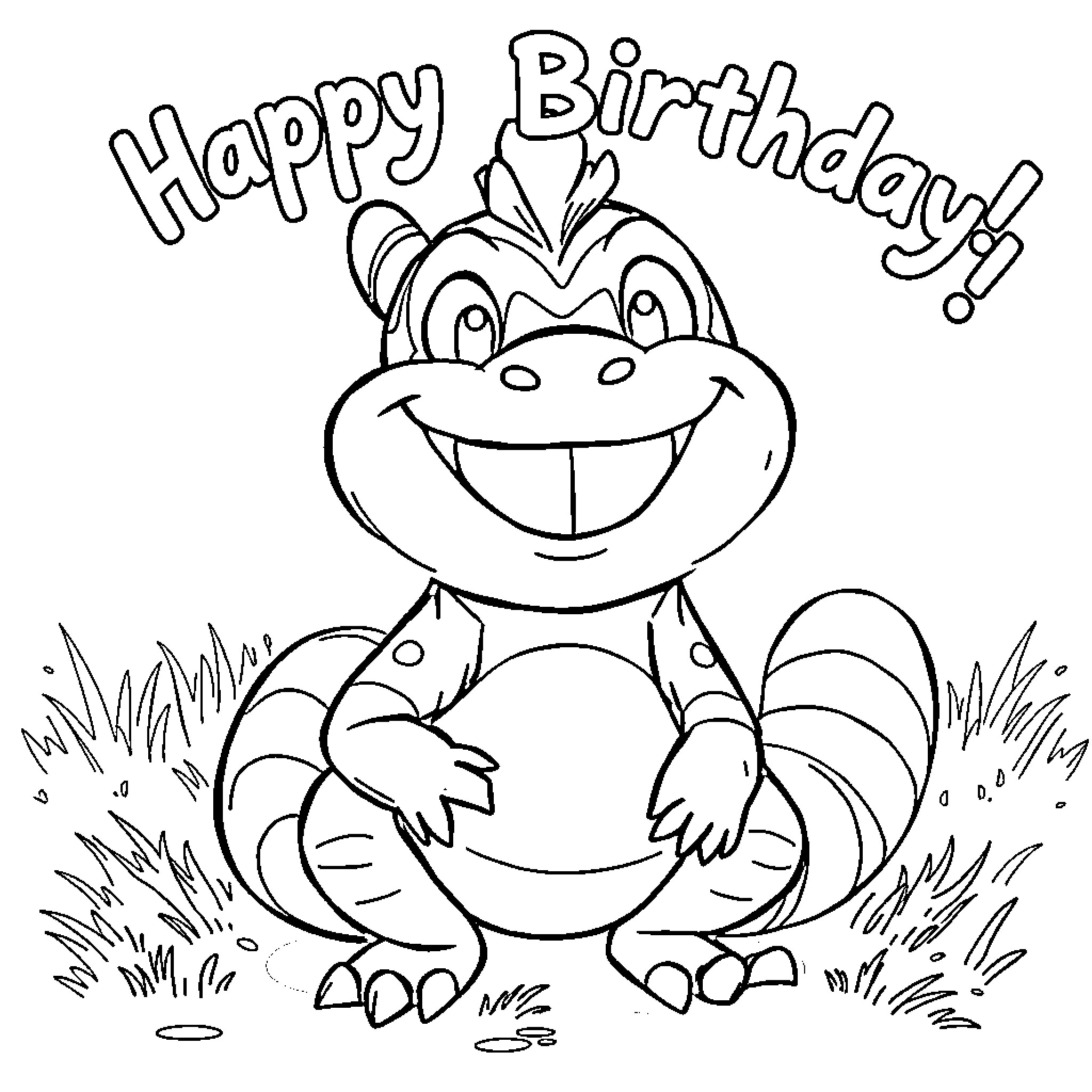 Croagunk celebrating a happy birthday Coloring Page (free black-and-white line drawing printable PDF for all, from beginners to advanced learners, including children, teens, adults, and seniors)