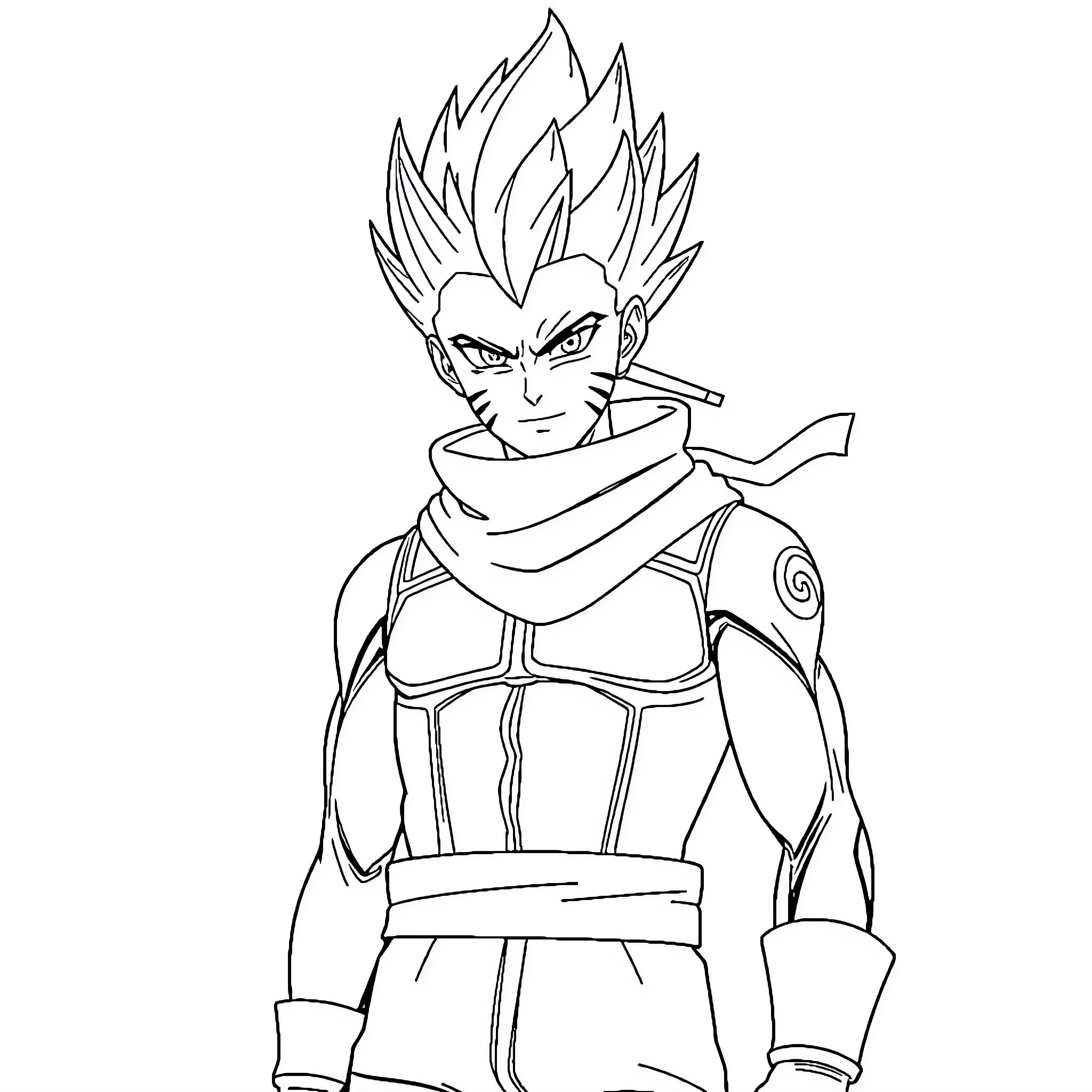 Vegeta's Intense Warrior Pose Coloring Page (free black-and-white line drawing printable PDF for all, from beginners to advanced learners, including children, teens, adults, and seniors)