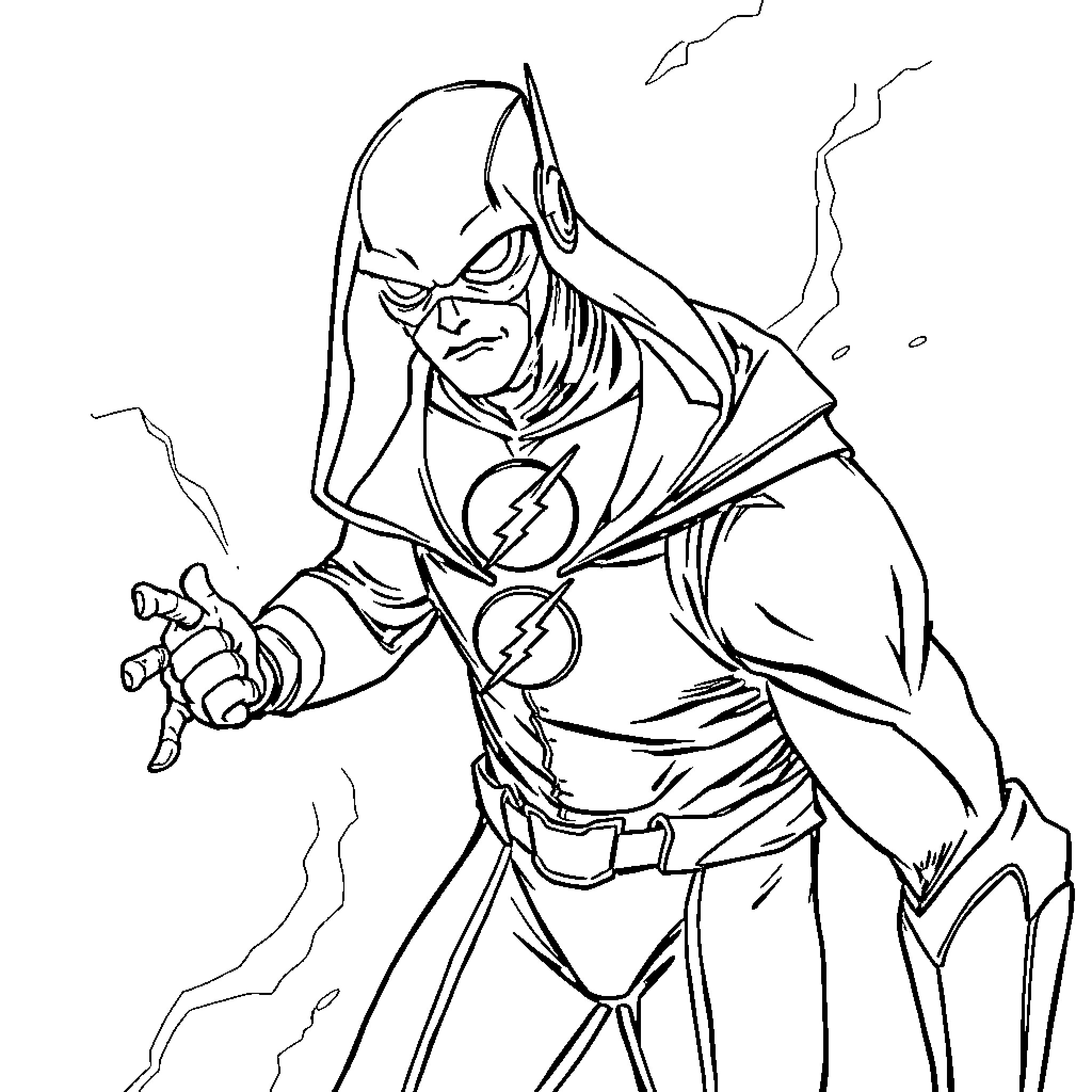 Reverse Flash Unleashing Speedforce Powers Coloring Page (free black-and-white line drawing printable PDF for all, from beginners to advanced learners, including children, teens, adults, and seniors)