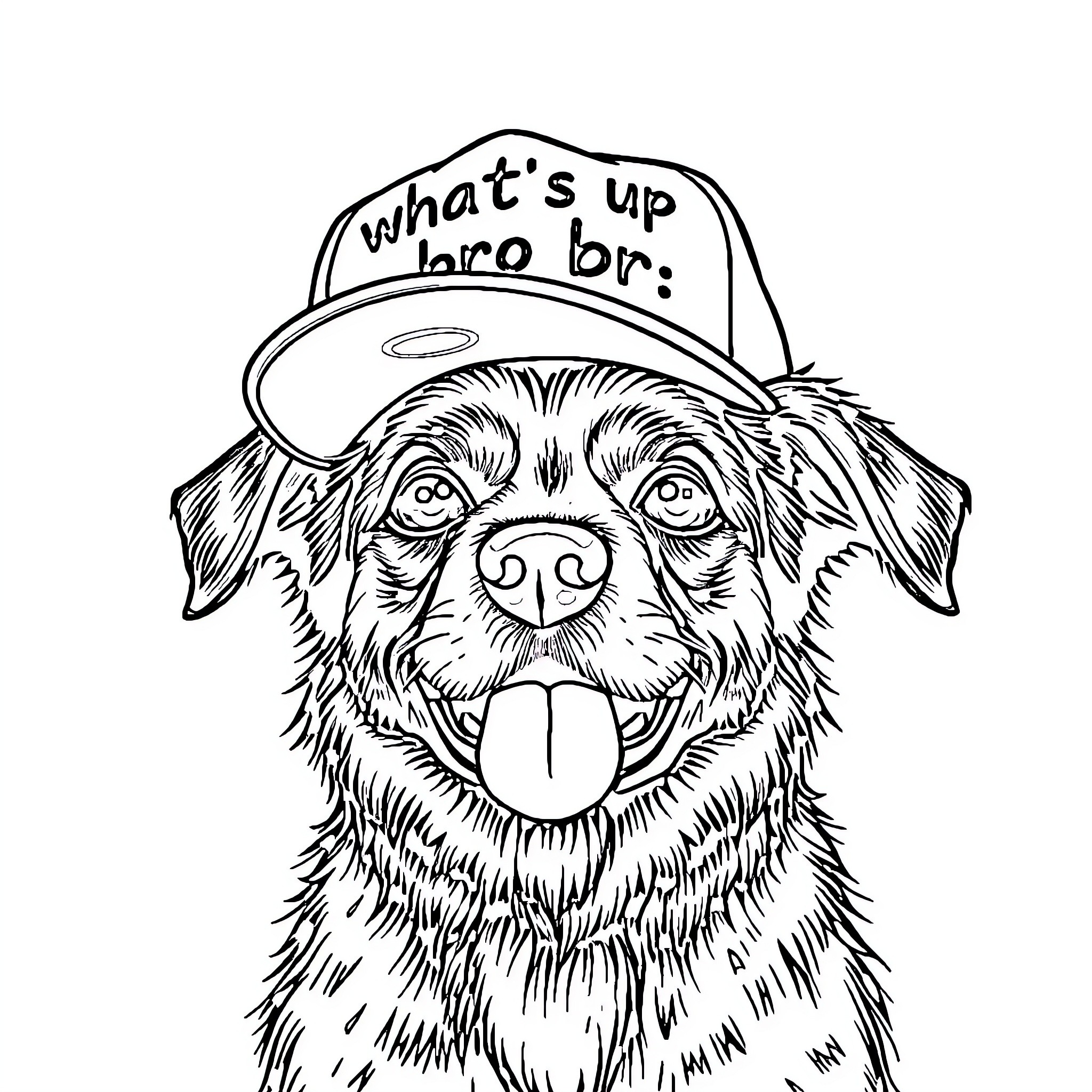 Dog with a Humorous Cap Coloring Page (free black-and-white line drawing printable PDF for all, from beginners to advanced learners, including children, teens, adults, and seniors)