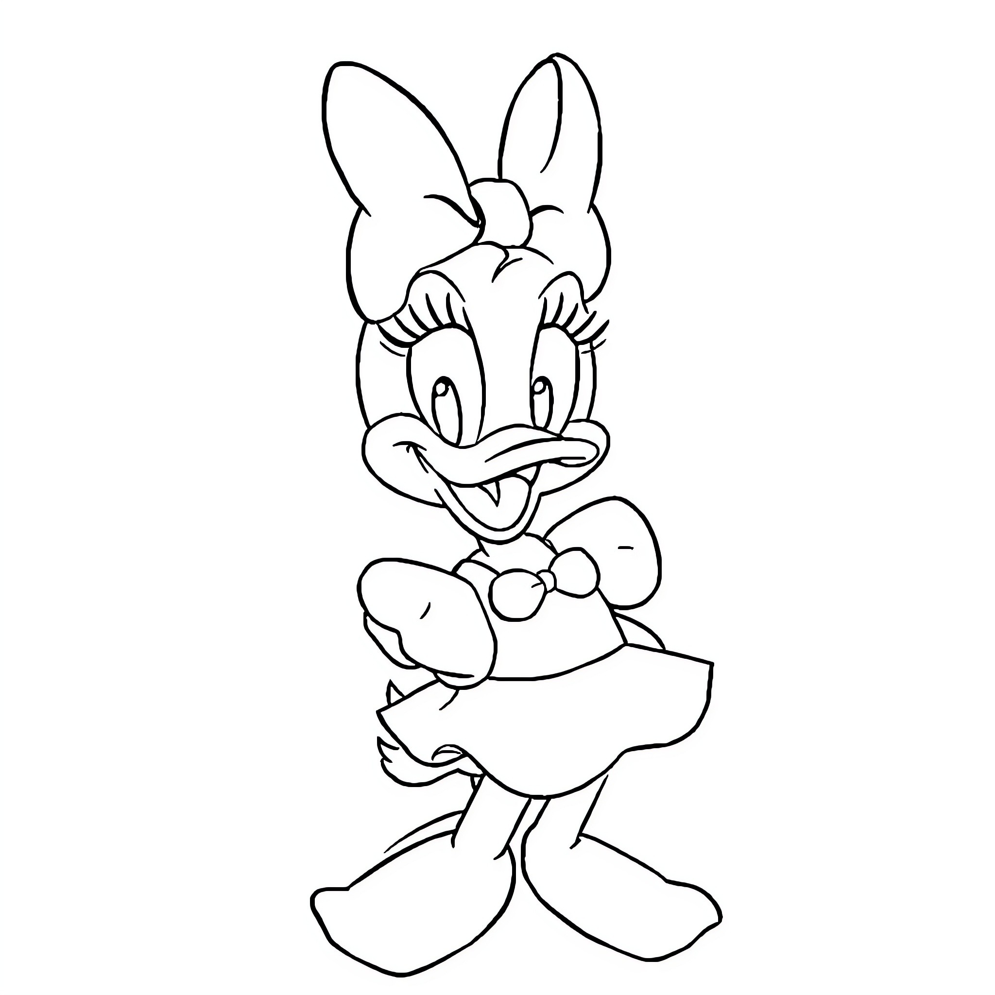 Daisy Duck expressing playful emotions Coloring Page (free black-and-white line drawing printable PDF for all, from beginners to advanced learners, including children, teens, adults, and seniors)