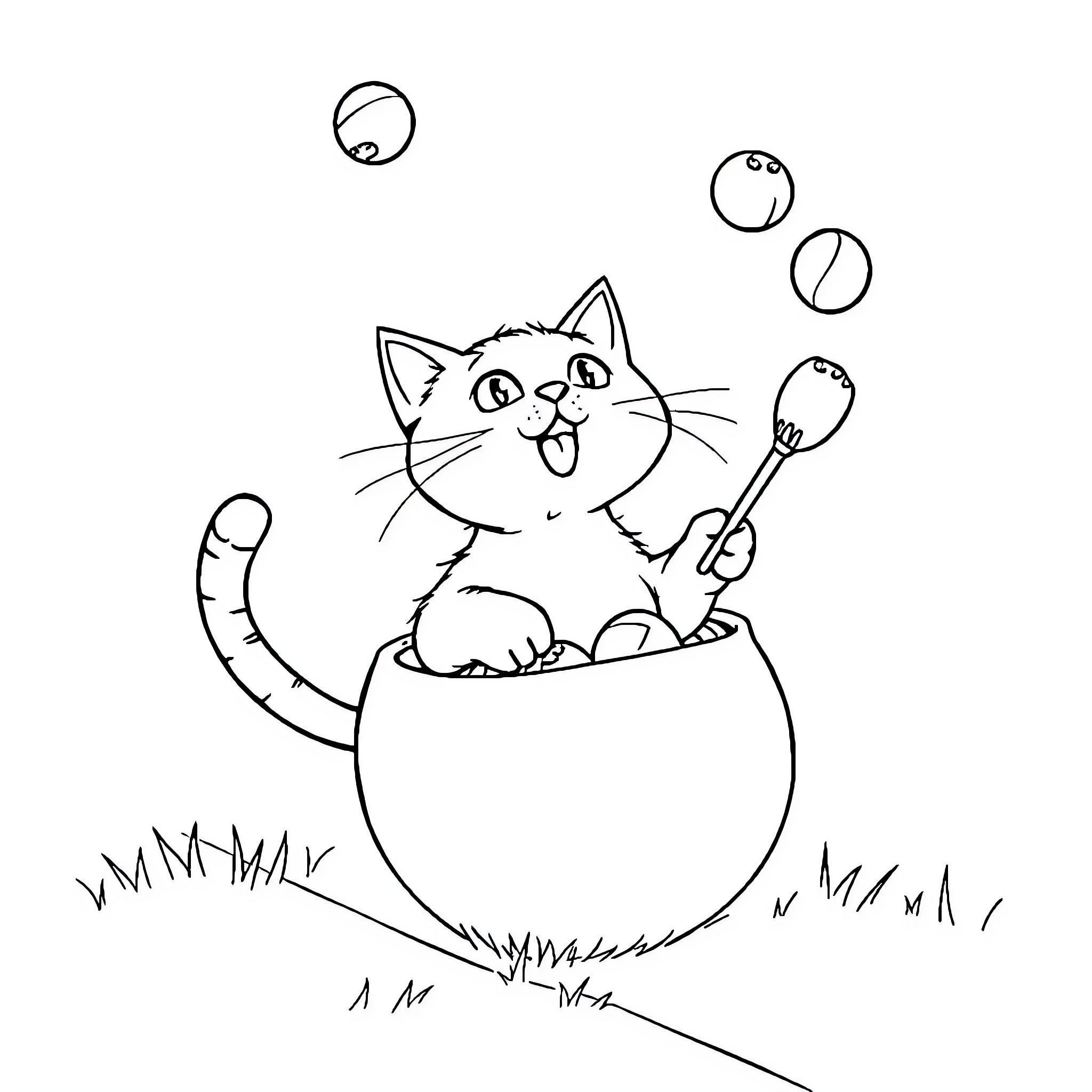 Chat with a Playful Kitten Coloring Page (free black-and-white line drawing printable PDF for all, from beginners to advanced learners, including children, teens, adults, and seniors)