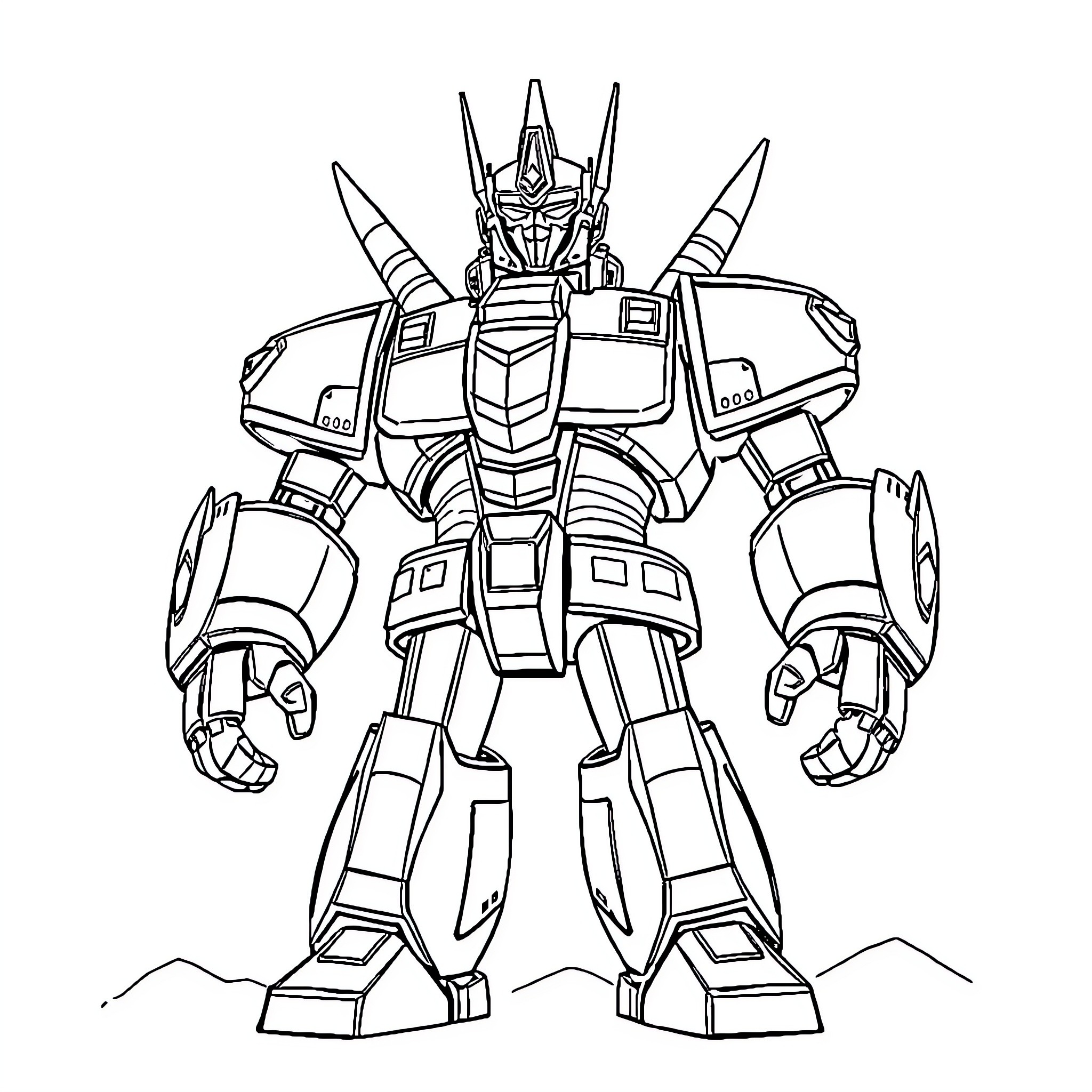 Goldorak: Mighty Mech in Heroic Stance Coloring Page (free black-and-white line drawing printable PDF for all, from beginners to advanced learners, including children, teens, adults, and seniors)