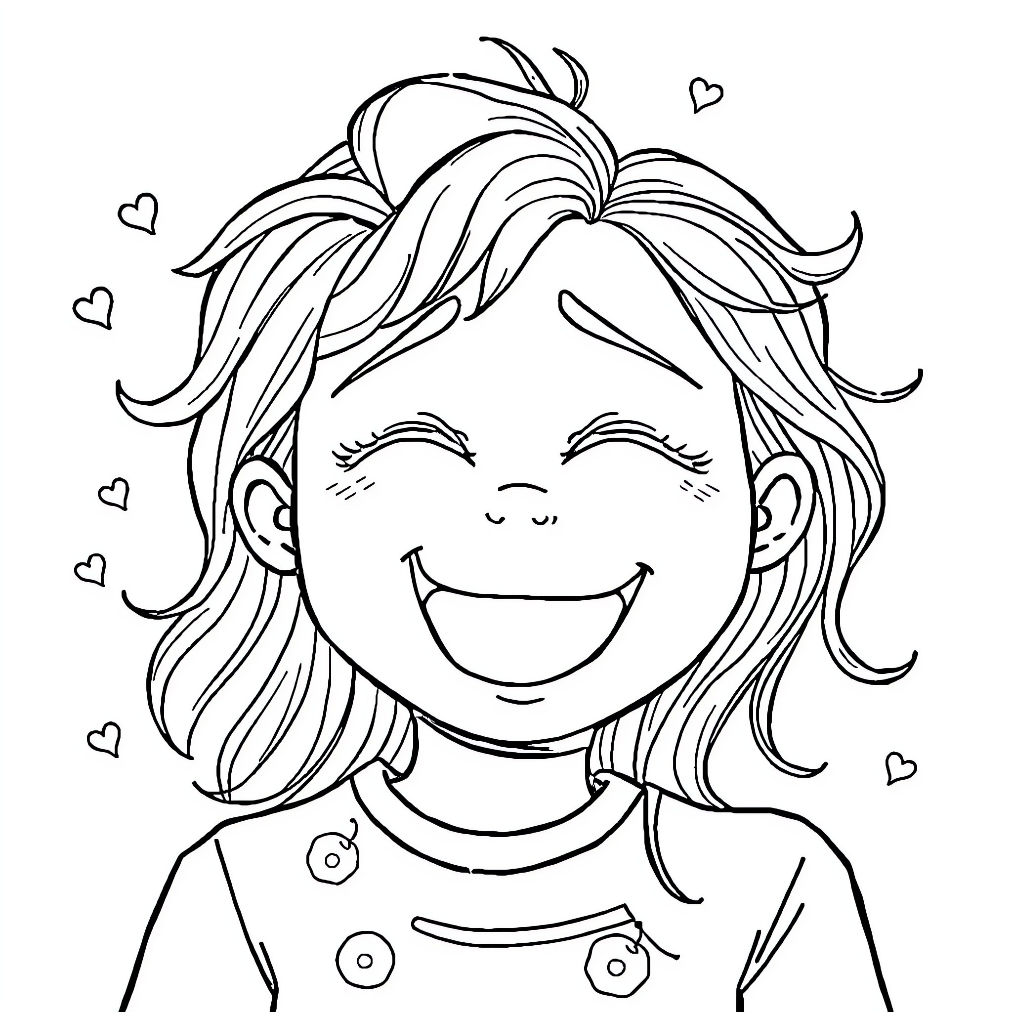 Feeling Cheerful and Carefree Girl Coloring Page (free black-and-white line drawing printable PDF for all, from beginners to advanced learners, including children, teens, adults, and seniors)