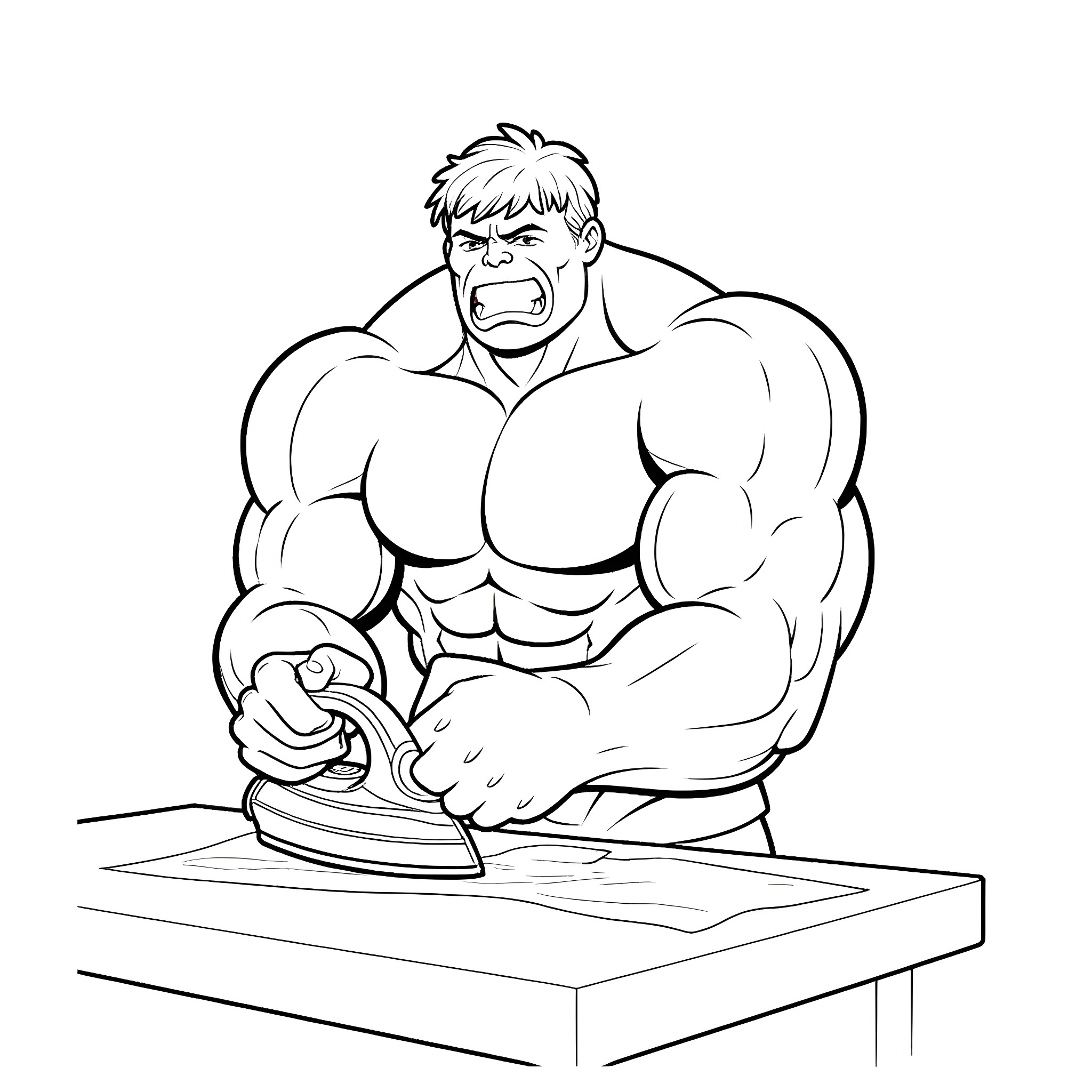 Hulk Smashing Through Obstacles with Intense Focus Coloring Page (free black-and-white line drawing printable PDF for all, from beginners to advanced learners, including children, teens, adults, and seniors)