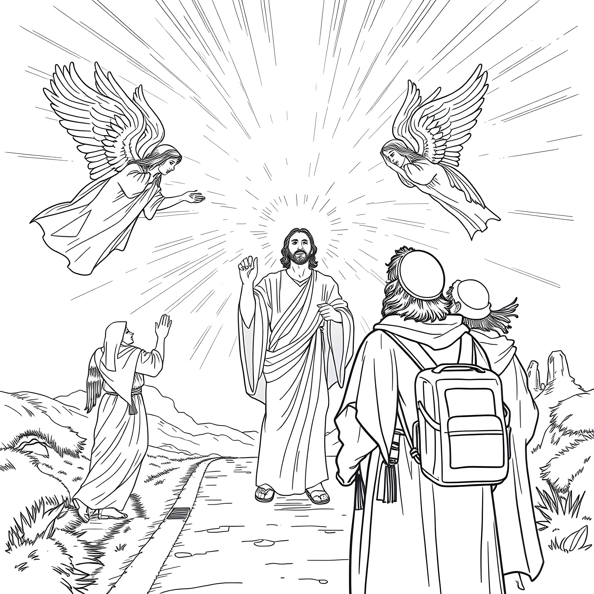 Paul's Transcendent Vision of Jesus Coloring Page (free black-and-white line drawing printable PDF for all, from beginners to advanced learners, including children, teens, adults, and seniors)