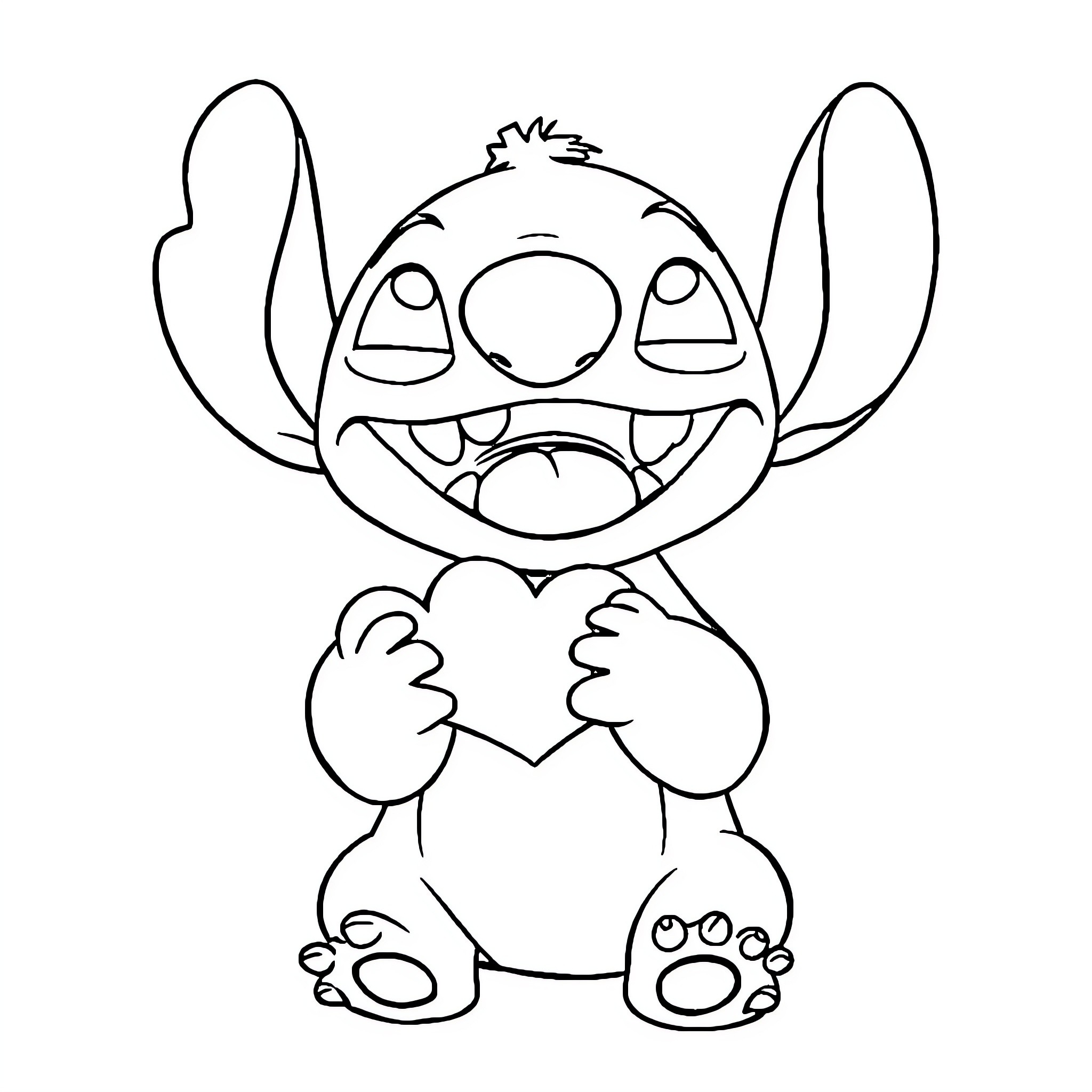 Stitch showing his happy expression Coloring Page (free black-and-white line drawing printable PDF for all, from beginners to advanced learners, including children, teens, adults, and seniors)