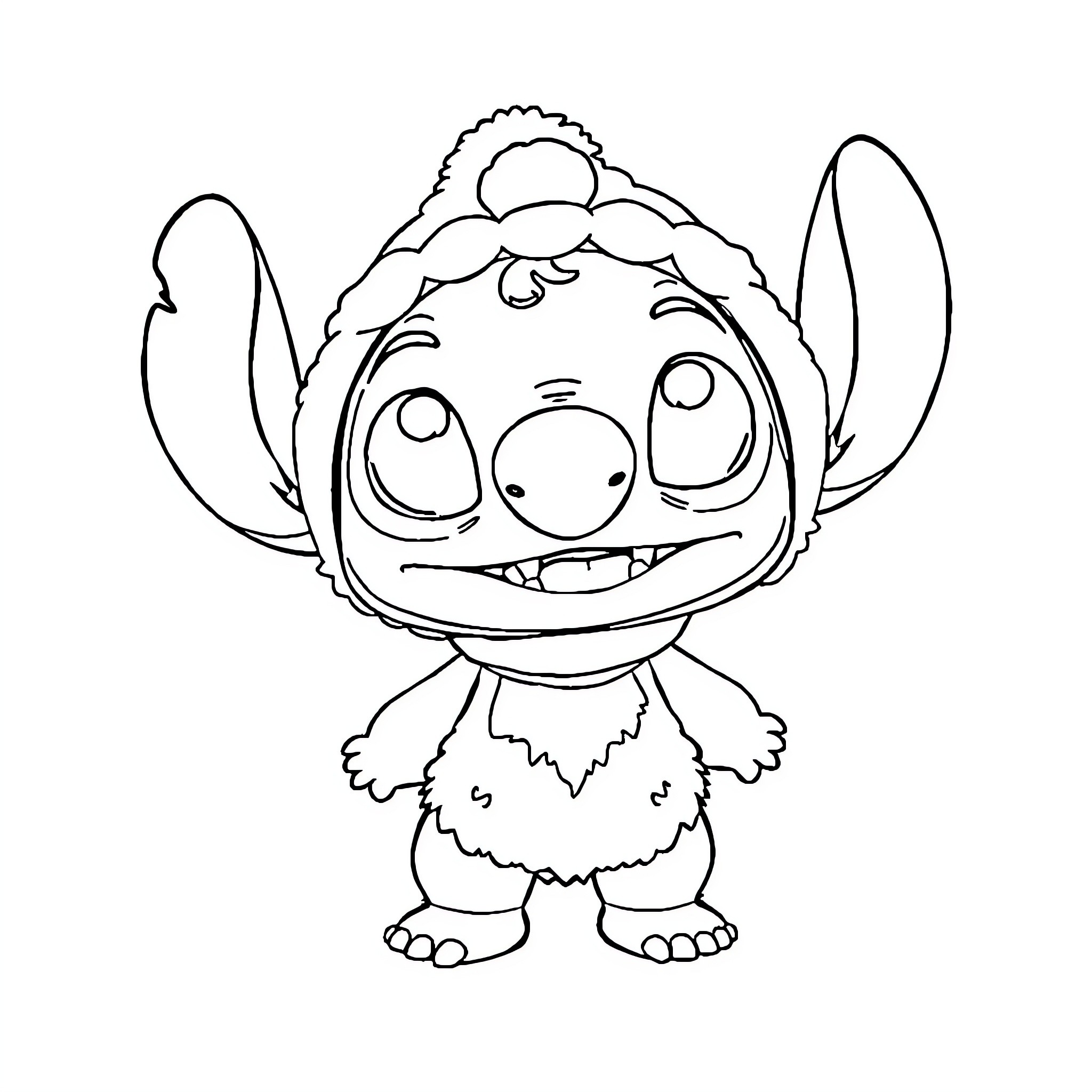 Stitch character making a silly expression Coloring Page (free black-and-white line drawing printable PDF for all, from beginners to advanced learners, including children, teens, adults, and seniors)