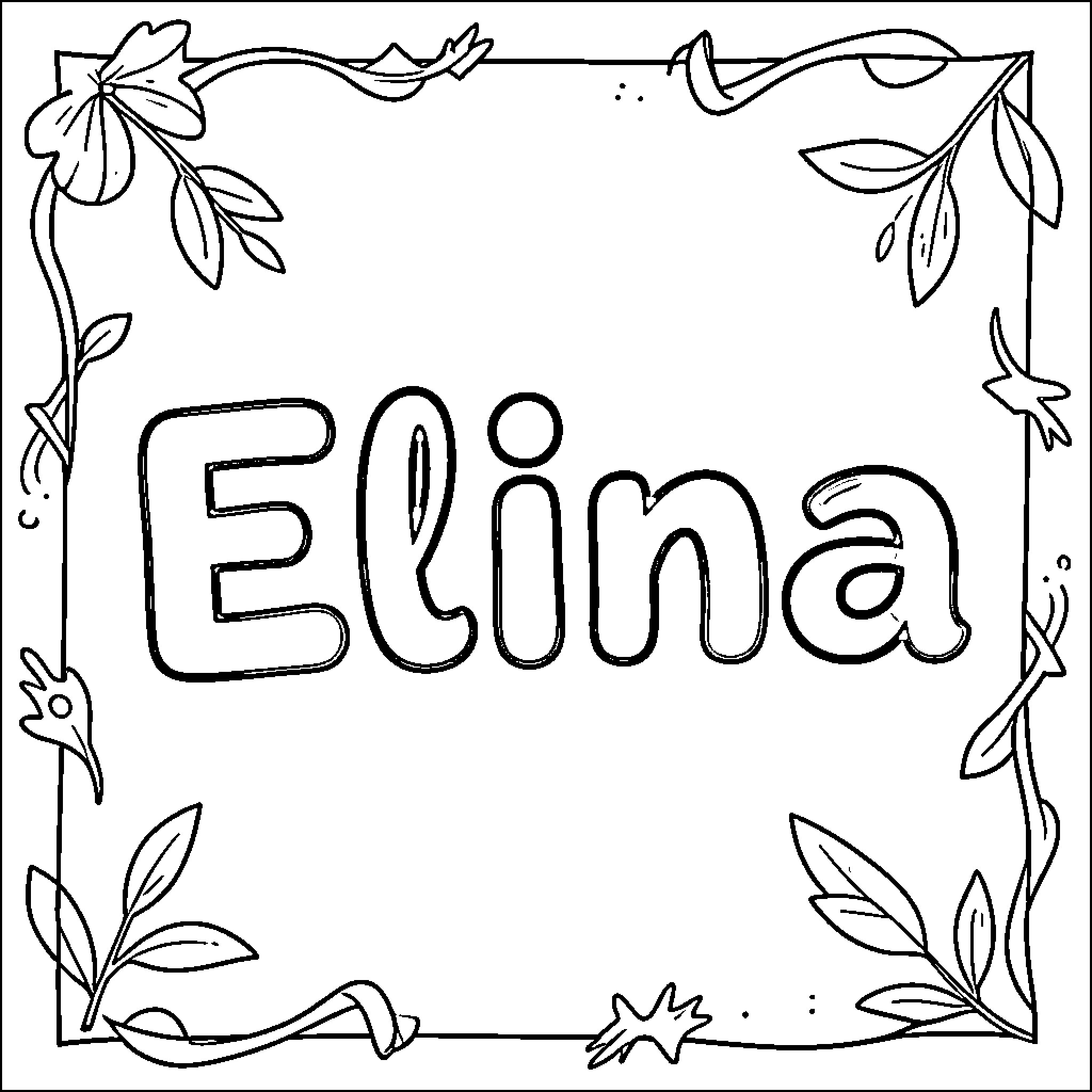 Elina's Floral Coloring Page Coloring Page (free black-and-white line drawing printable PDF for all, from beginners to advanced learners, including children, teens, adults, and seniors)