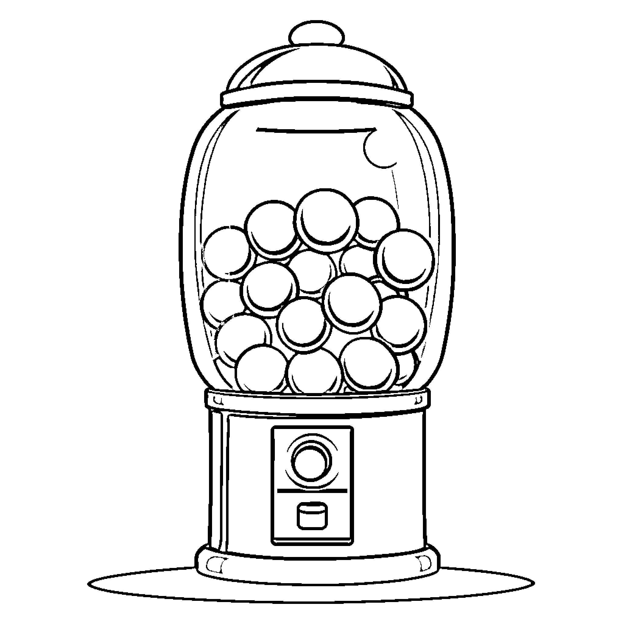Bubblegum Machine with Colorful Balls Coloring Page (free black-and-white line drawing printable PDF for all, from beginners to advanced learners, including children, teens, adults, and seniors)