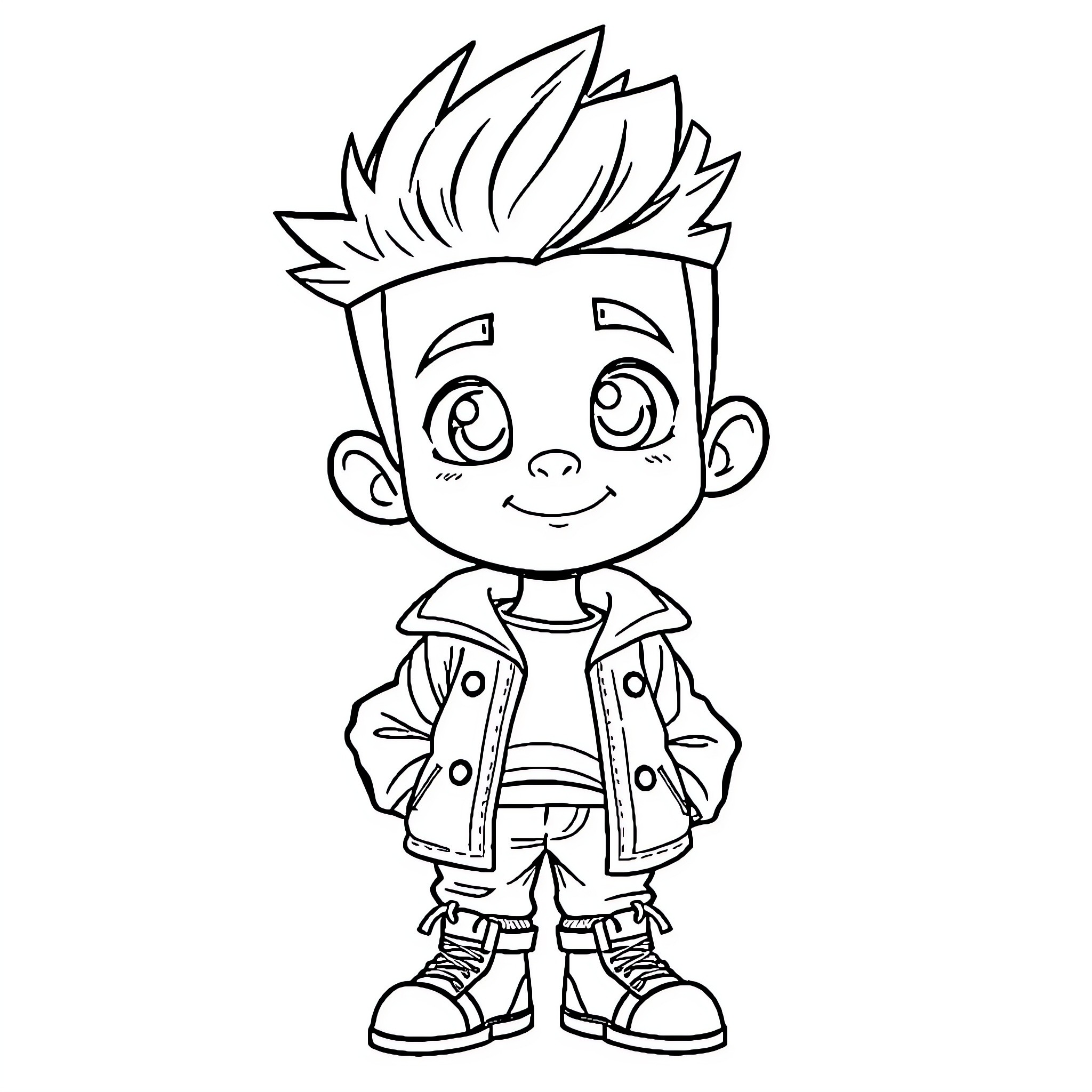 Riley's Cheerful Cartoon Depiction Coloring Page (free black-and-white line drawing printable PDF for all, from beginners to advanced learners, including children, teens, adults, and seniors)