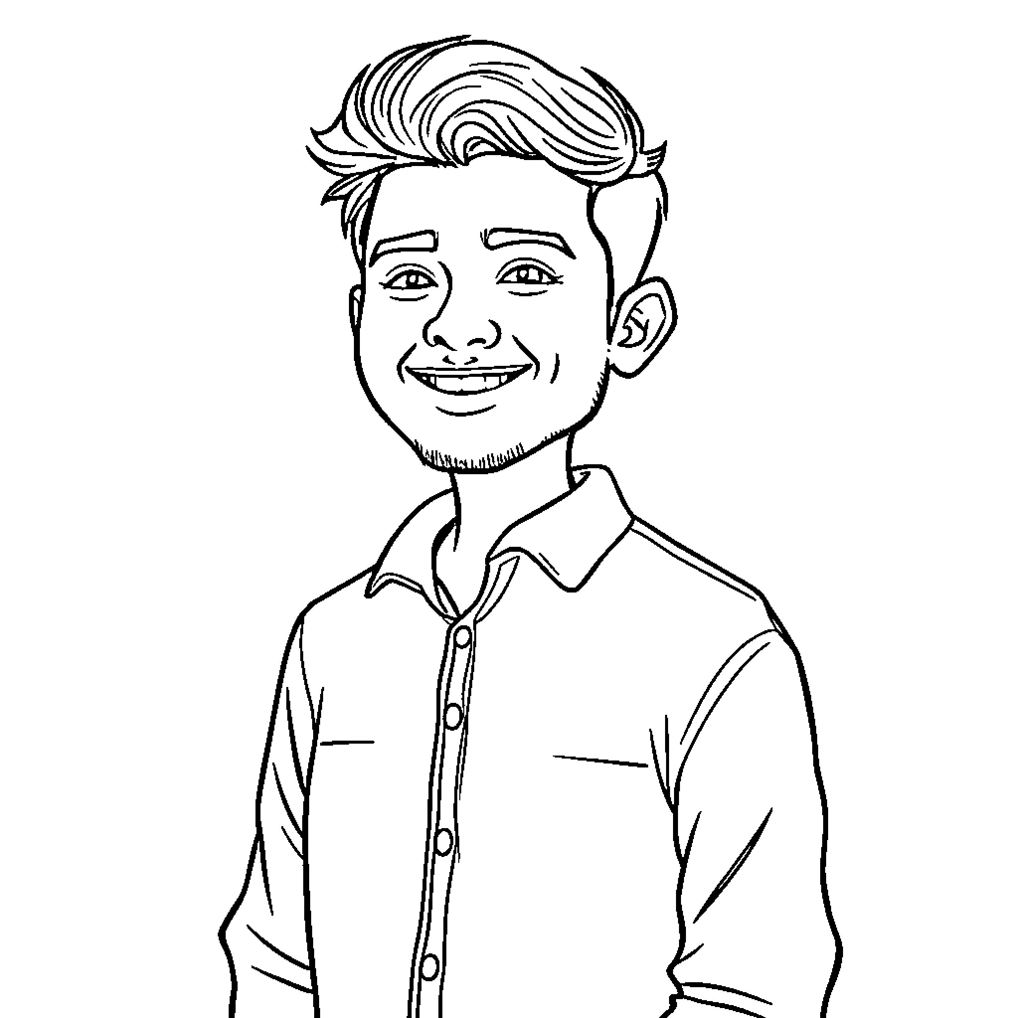 Imrane's Cheerful Expression Coloring Page (free black-and-white line drawing printable PDF for all, from beginners to advanced learners, including children, teens, adults, and seniors)