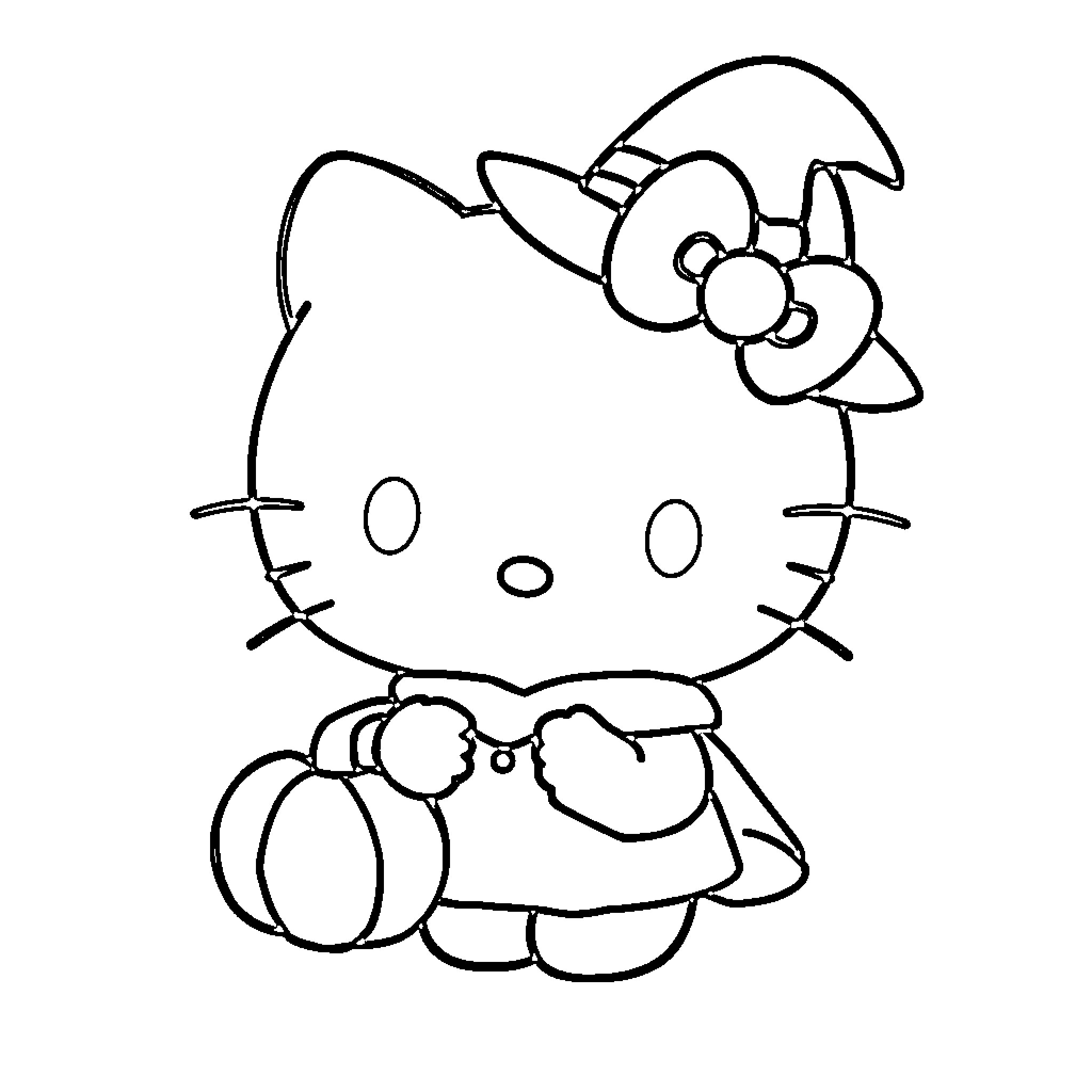 Hello Kitty playing with beach ball Coloring Page (free black-and-white line drawing printable PDF for all, from beginners to advanced learners, including children, teens, adults, and seniors)