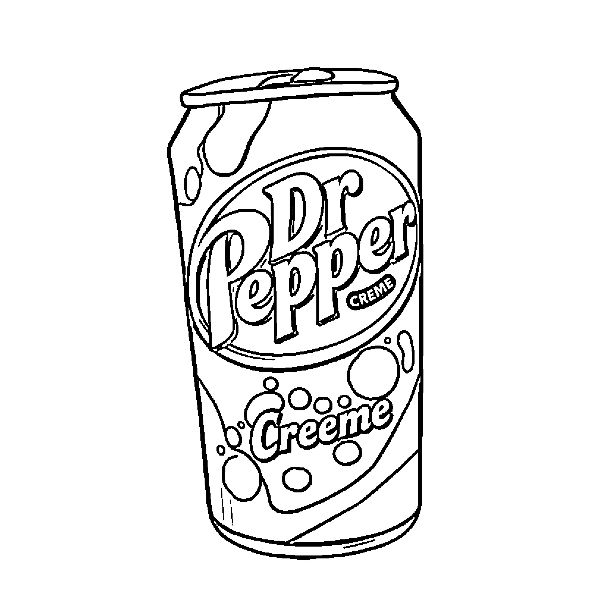 Dr Pepper soda can with bubbles Coloring Page (free black-and-white line drawing printable PDF for all, from beginners to advanced learners, including children, teens, adults, and seniors)
