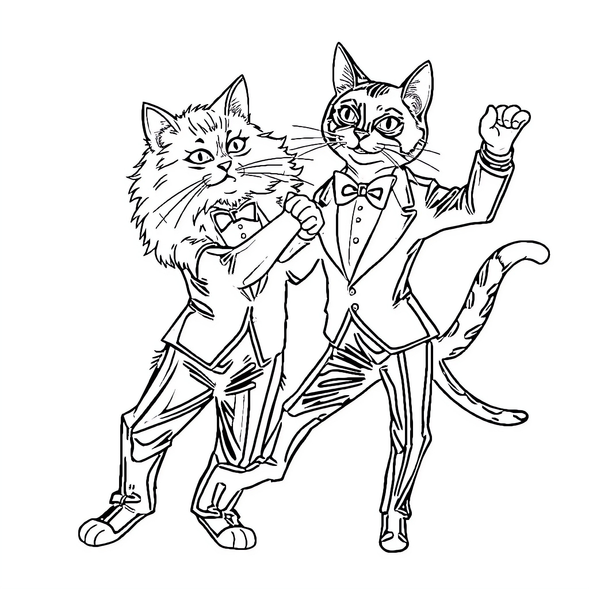 Cat Dressed in Formal Attire Coloring Page (free black-and-white line drawing printable PDF for all, from beginners to advanced learners, including children, teens, adults, and seniors)