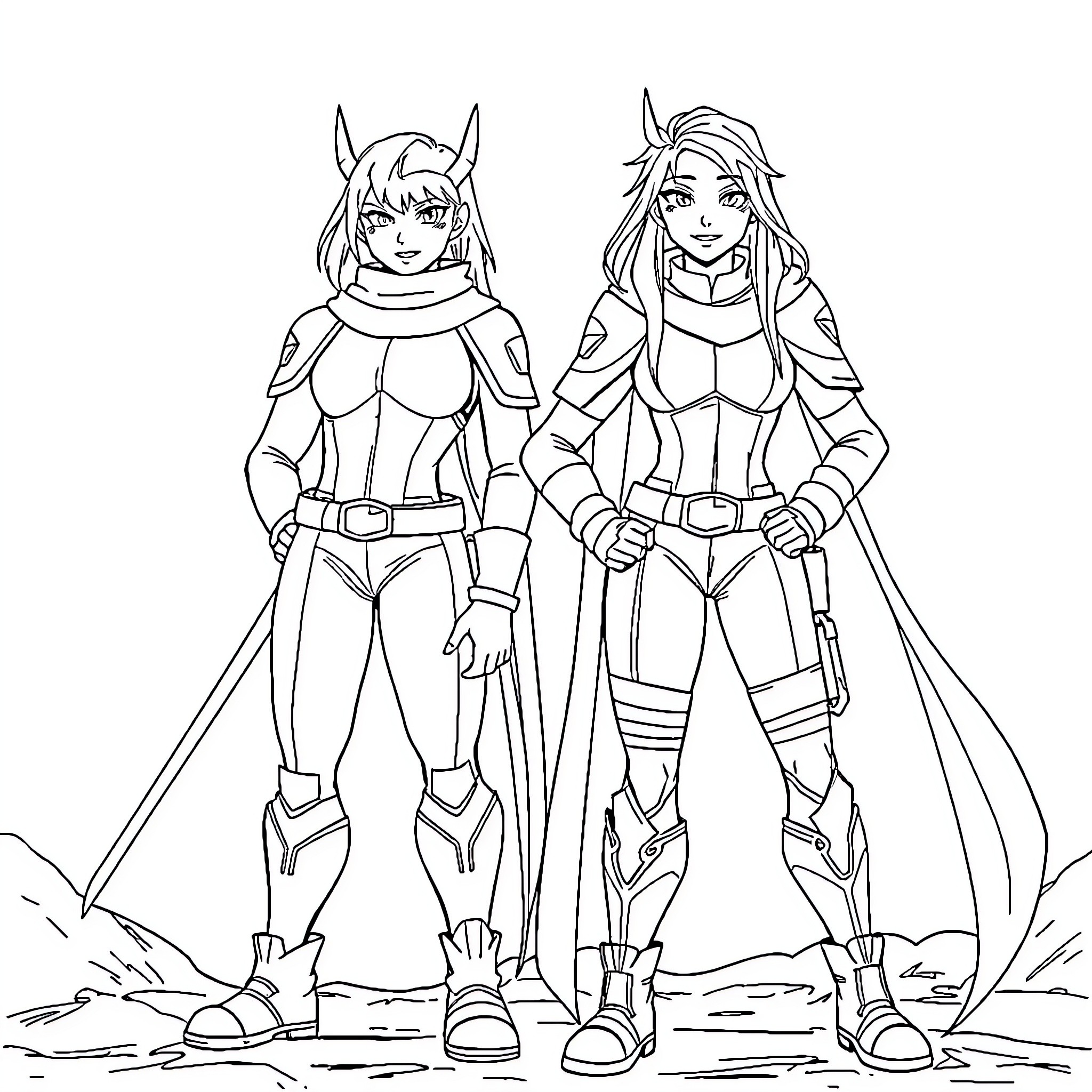 Tairn's Adventurous Duo: Heroic Companions Embark on a Journey Coloring Page (free black-and-white line drawing printable PDF for all, from beginners to advanced learners, including children, teens, adults, and seniors)