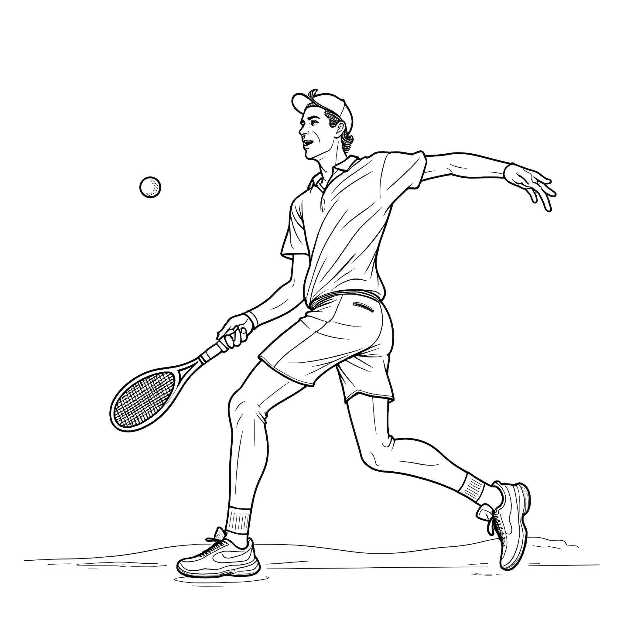 Doctor Playing Tennis Enthusiastically Coloring Page (free black-and-white line drawing printable PDF for all, from beginners to advanced learners, including children, teens, adults, and seniors)
