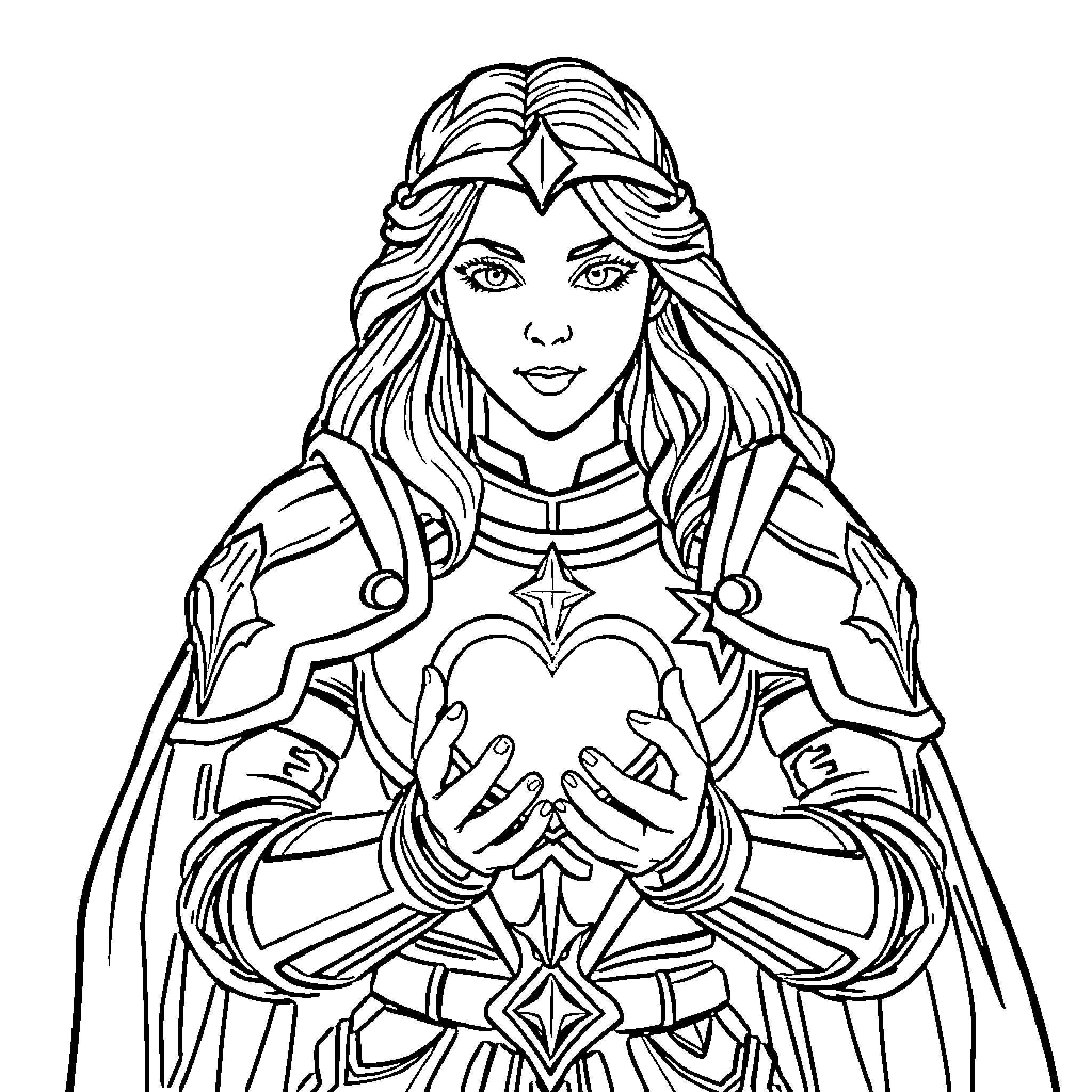 Athena, the Armored Warrior Goddess Coloring Page (free black-and-white line drawing printable PDF for all, from beginners to advanced learners, including children, teens, adults, and seniors)