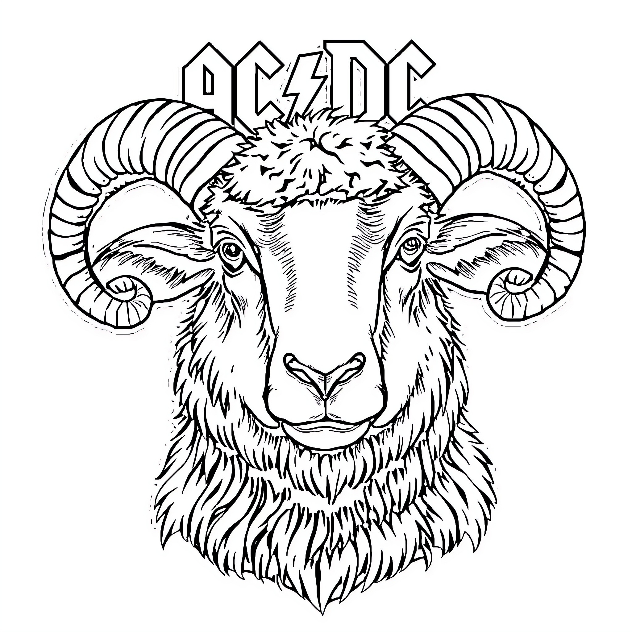 Sheep with horns rocking out to heavy metal music Coloring Page (free black-and-white line drawing printable PDF for all, from beginners to advanced learners, including children, teens, adults, and seniors)