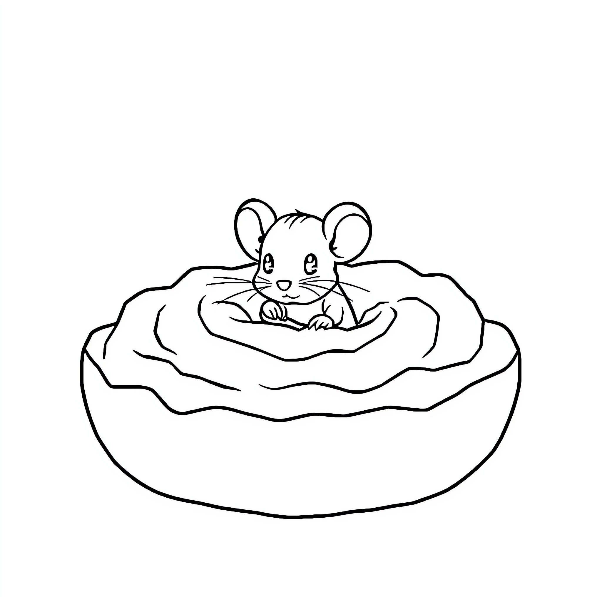 Mouse resting peacefully in cozy nest Coloring Page (free black-and-white line drawing printable PDF for all, from beginners to advanced learners, including children, teens, adults, and seniors)
