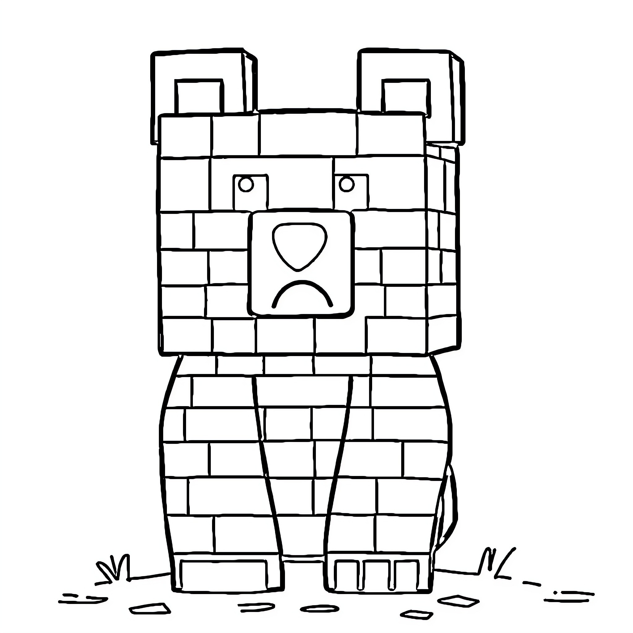 Bear made of geometric shapes Coloring Page (free black-and-white line drawing printable PDF for all, from beginners to advanced learners, including children, teens, adults, and seniors)