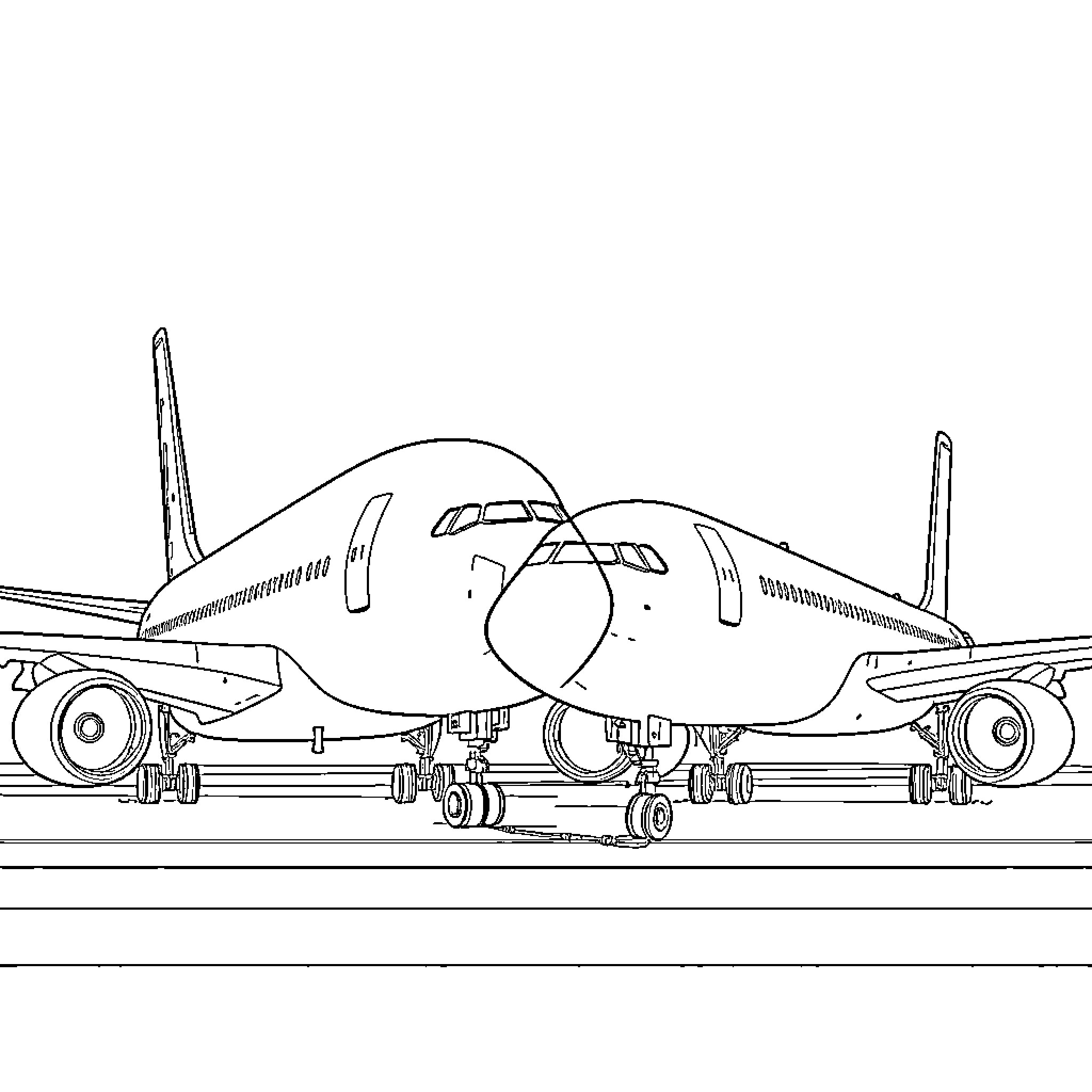 Airplane Preparing for Takeoff on Runway Coloring Page (free black-and-white line drawing printable PDF for all, from beginners to advanced learners, including children, teens, adults, and seniors)